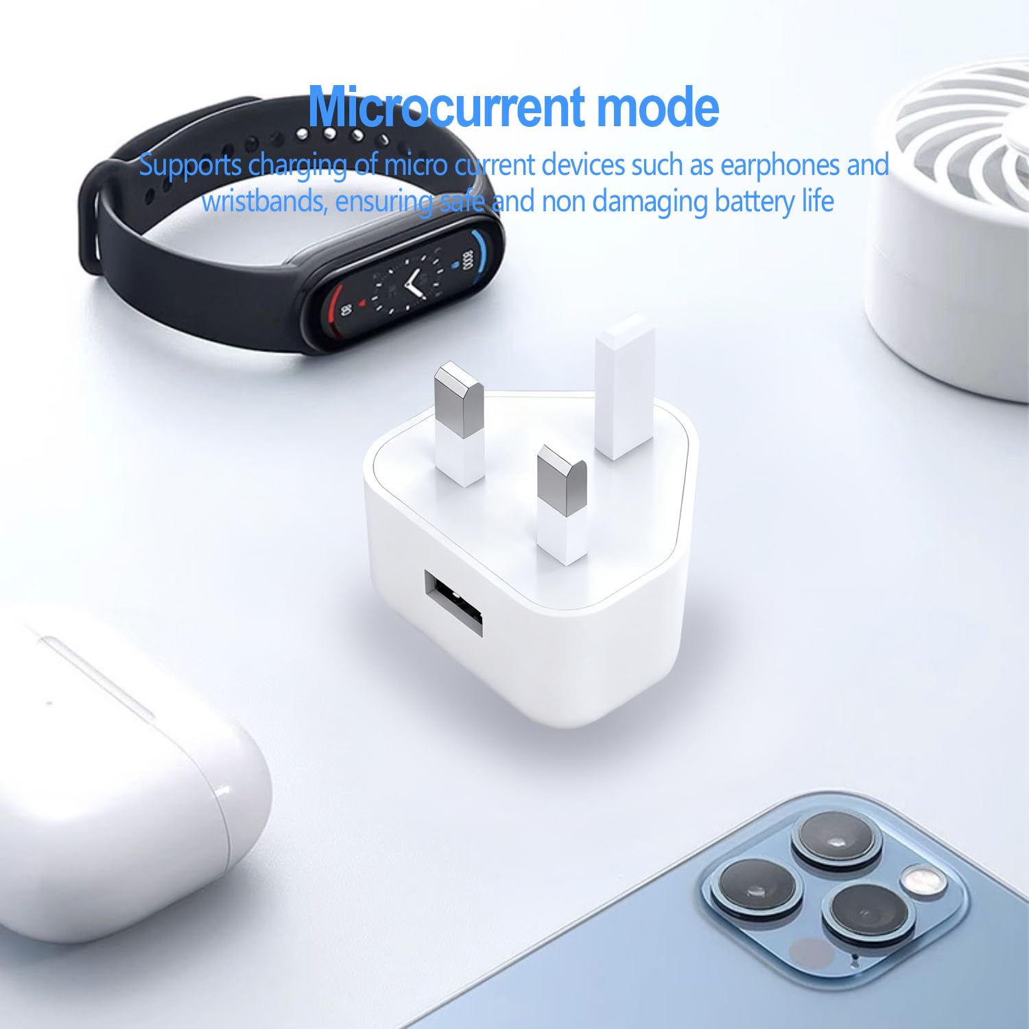 USB Plug UK,USB Charger Plug Adaptor UK 2Pack Phone Plugs with USB Port Compact 3 Pin Single Way Mains Charge Head 5W 5V 1AMP Socket Charging for iPhone 13 12 11 SE XS XR X 8 7 6 5 iPad Watch Airpods - 5