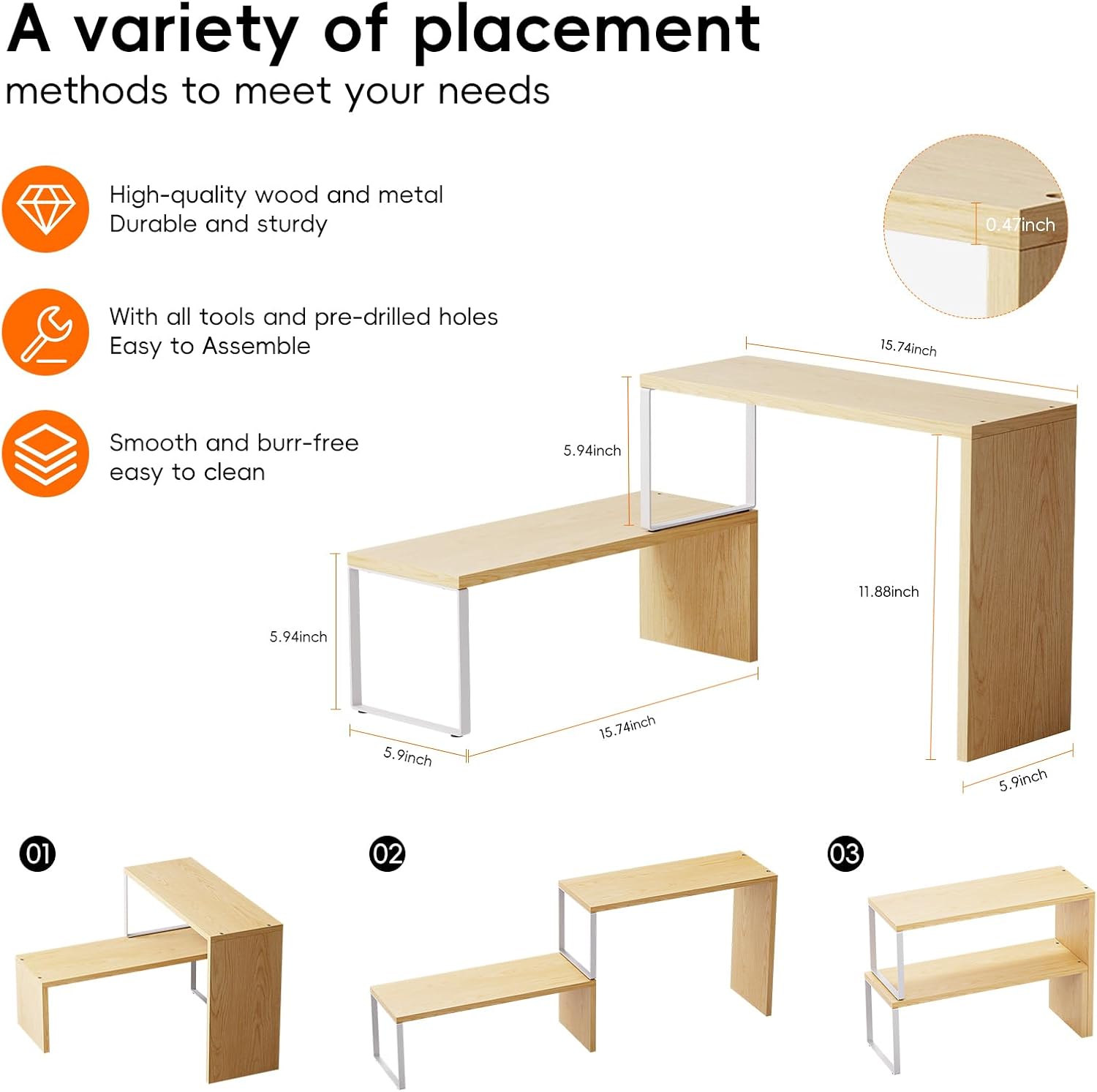 Cabinet Organizer Shelf, 2-Tier Kitchen Counter Organizer Corner Shelves Coffee Bar Organizers for Countertop Kitchen Storage Spice Rack Natural Beige