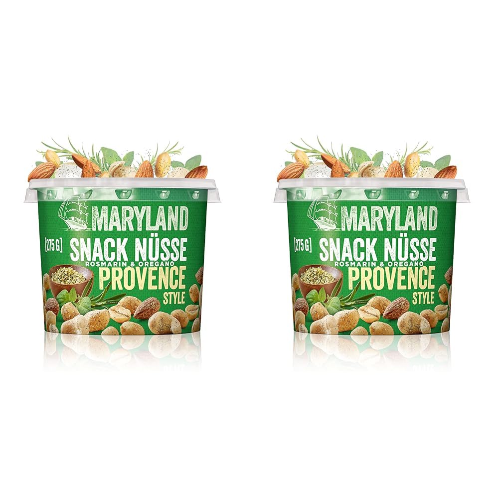 Maryland Snack Nüsse Provence 275g Becher – Mediterran gewürzte Nussmischung mit gerösteten Erdnüssen, Cashewkernen und Mandeln – Würze aus Rosmarin & Oregano (1 x 275g) (Packung mit 2)