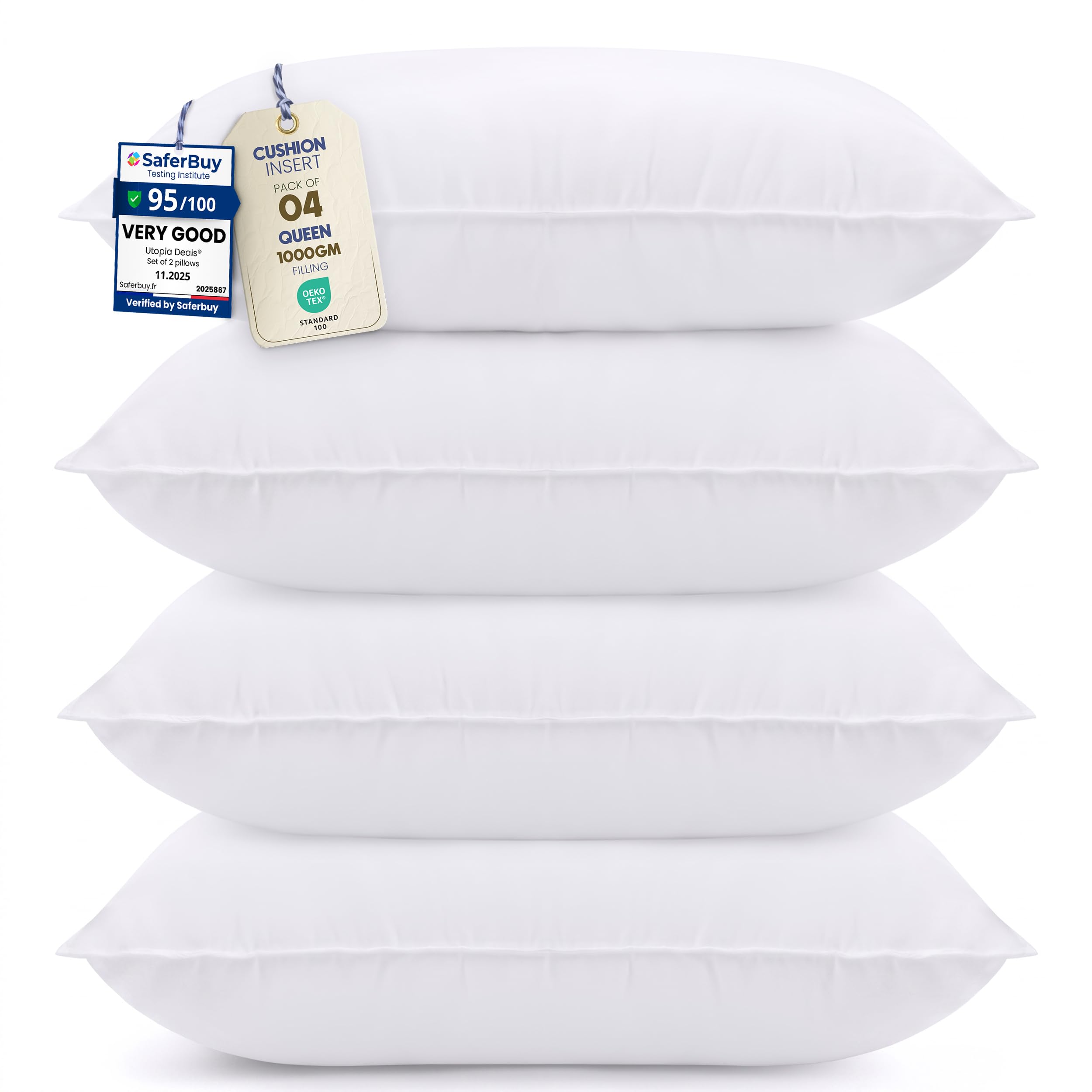 Utopia Bedding Pillows 4 Pack, (Queen Size, White) Hotel Quality Luxury Bed Pillow for Back, Stomach or Side Sleepers