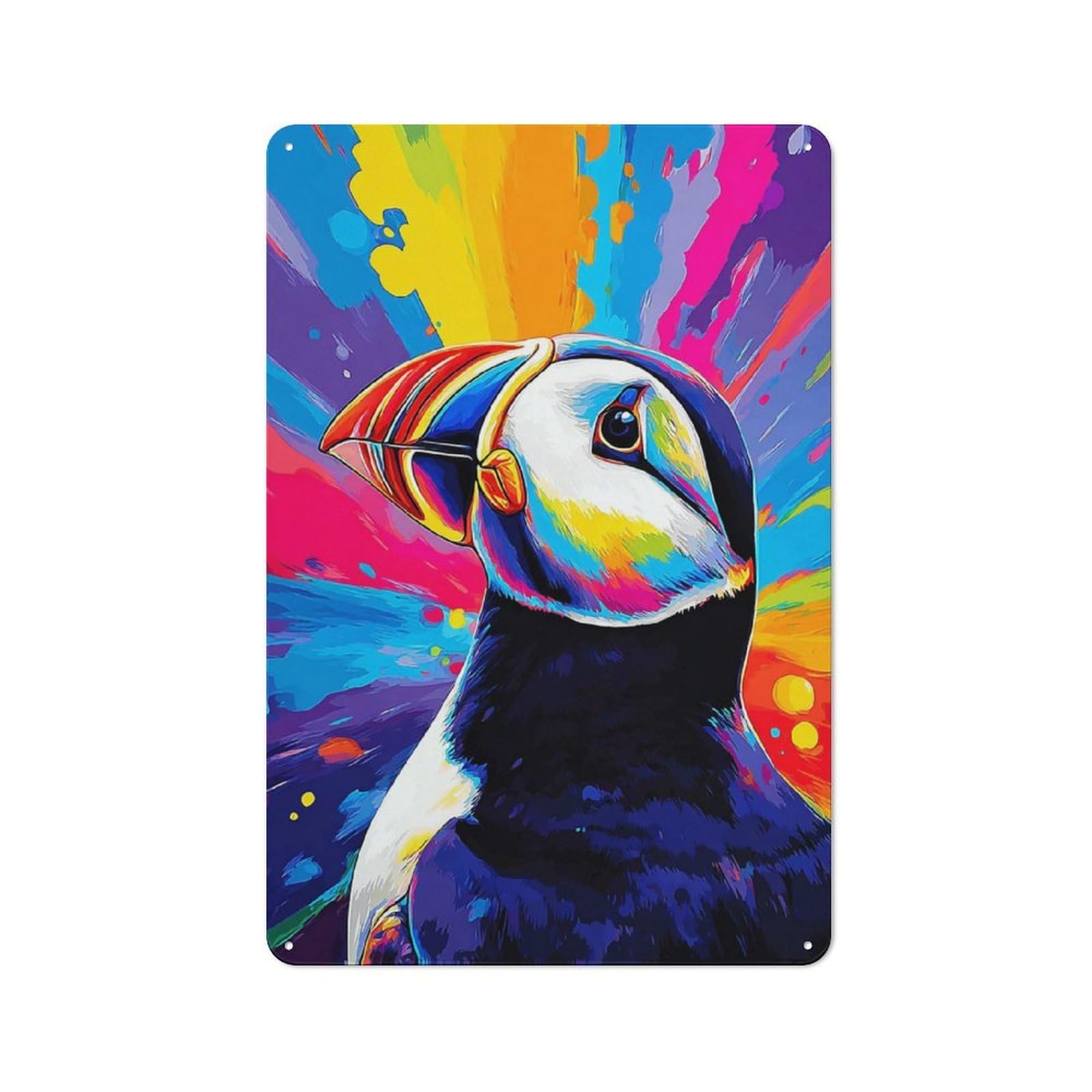 Junmoney Colorful Puffin Portrait -5 Vintage Tin Sign 30X20cm, Rustic Bistro Wall Plaque For Kitchen, Cafe, Pantry Or Dining Room