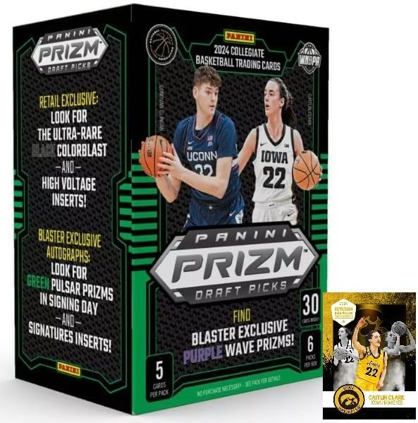 New 2024 Panini PRIZM Draft Sealed Basketball Card Box, Chance for Caitlin Clark Prizm ROOKIE CARD, Includes Custom Caitlin Clark Card Thumbnail