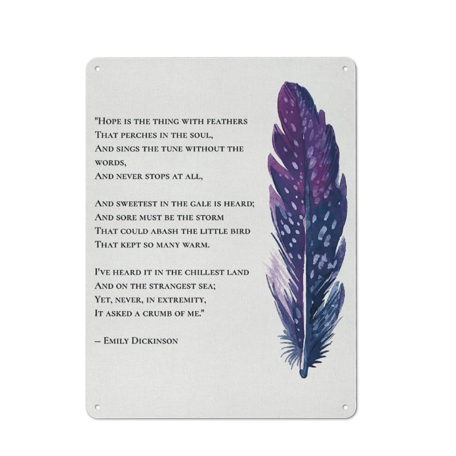 ACDOET Rustic Metal Tin Sign Literary Quote Wall Art Motivational Hope Is The Thing With Feathers Quotes Print Positive Painting Wall Decor Cheer Up Gift 12x16 Inch
