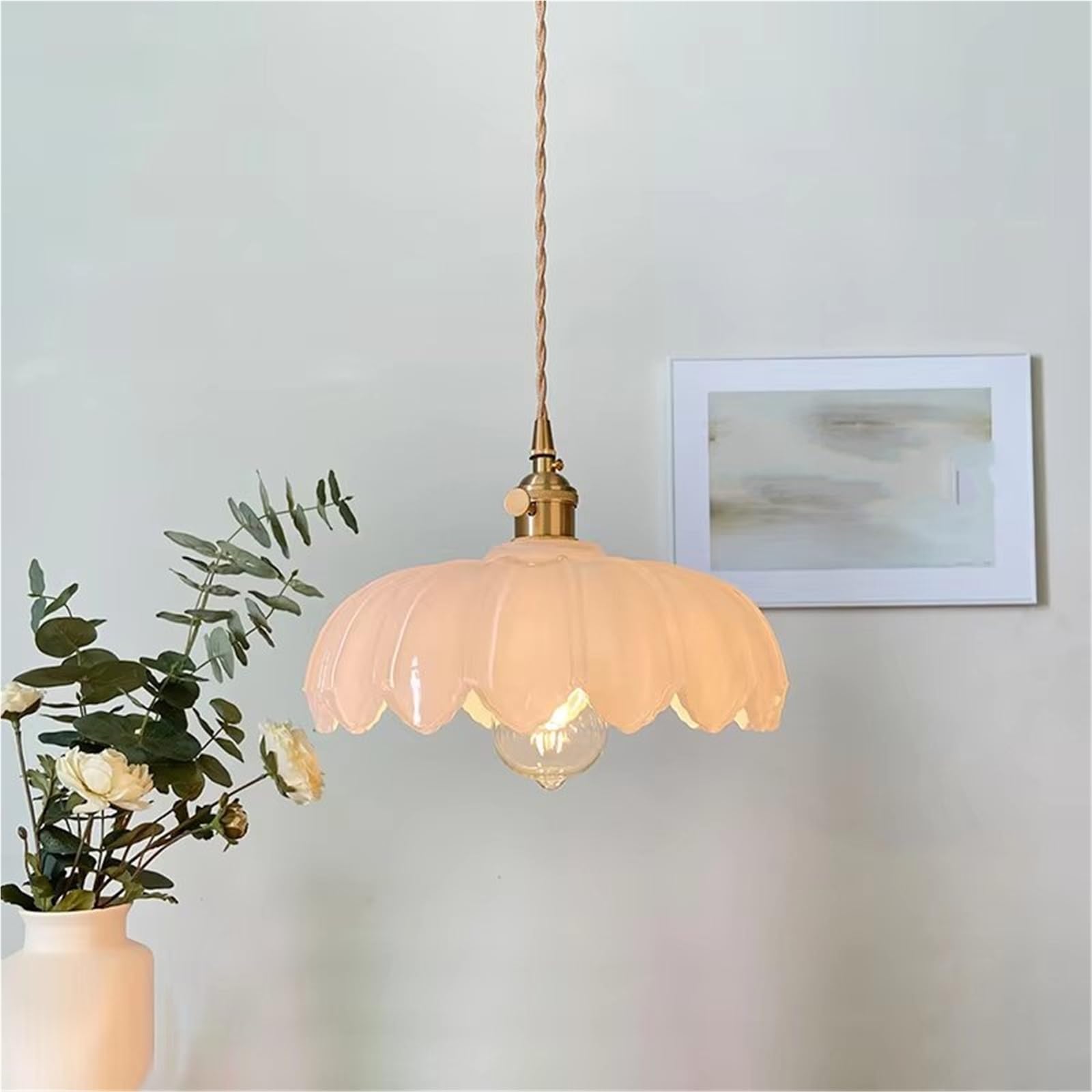 Jybnbbe White Brass Glass Chandelier Nordic Vintage Restaurant Bedside Lamp Cafe Bedroom Lamp,