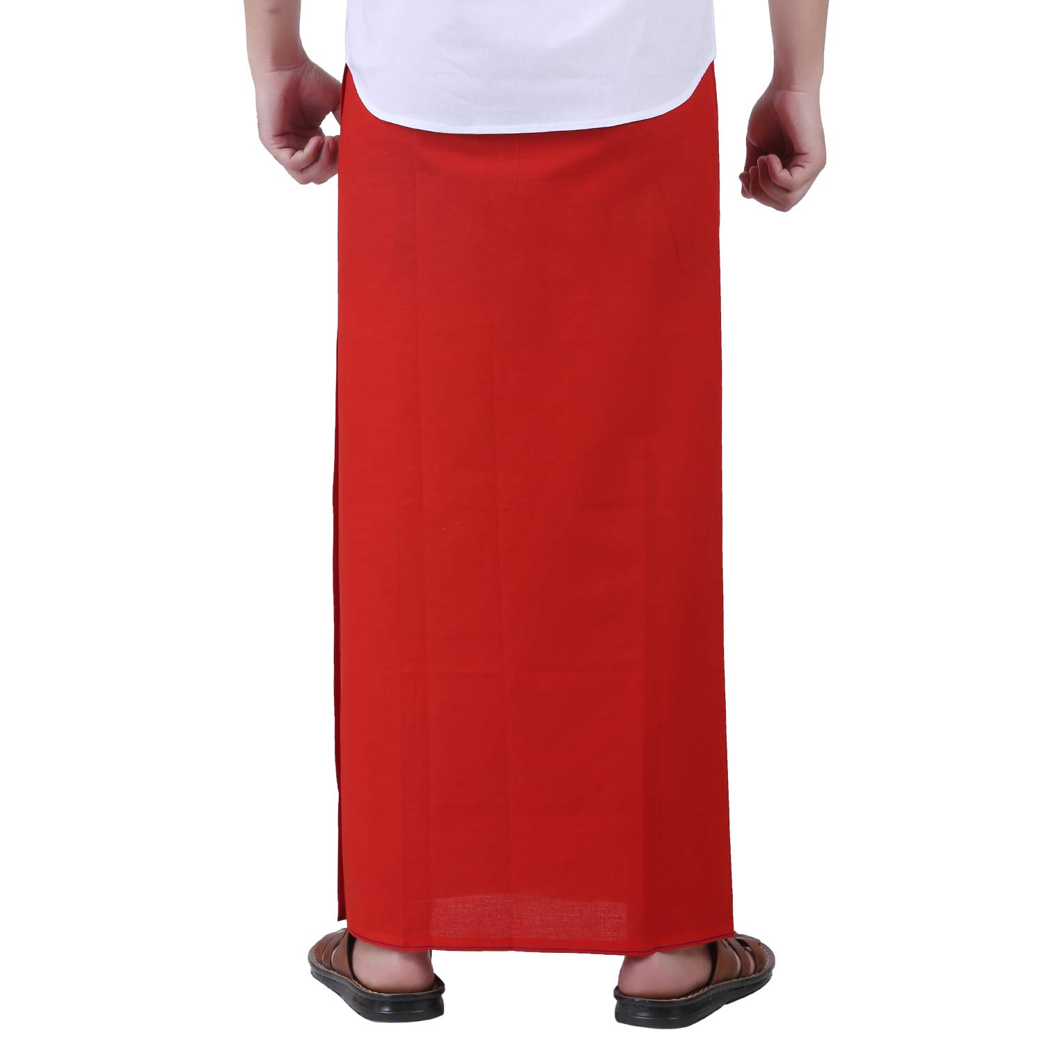 Prakasam Cotton Mens Red Colour Welcro Pocket Single Dhoti (Roja-Red) Size -Small (Hip Size 26 To 32)
