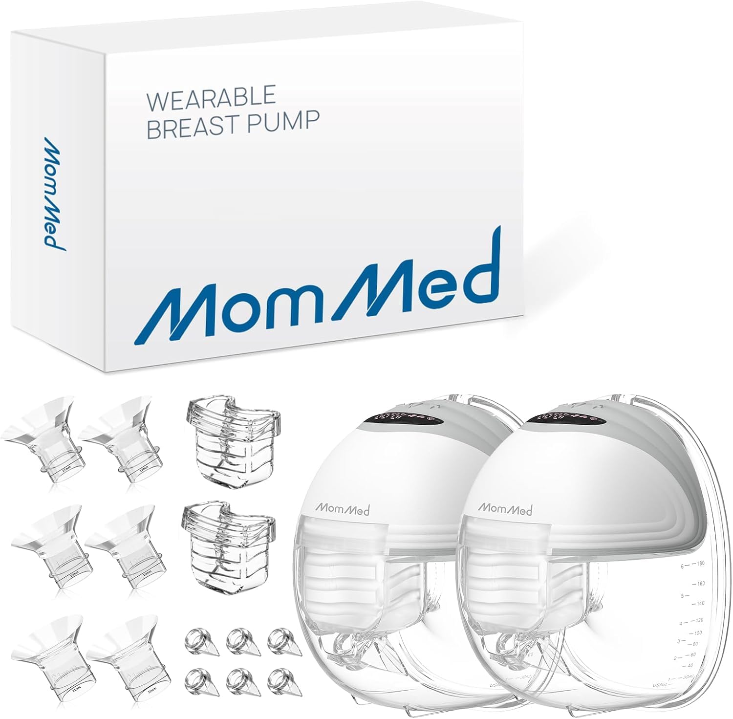 MOMMED Sacaleches Electricos, 24 mm Extractores de Leche Electrico con 3 modos y 12 potencias, Sacaleches Manos Libres de diseño a prueba de fugas, incluye 17/19/21 mm inserciones de brida