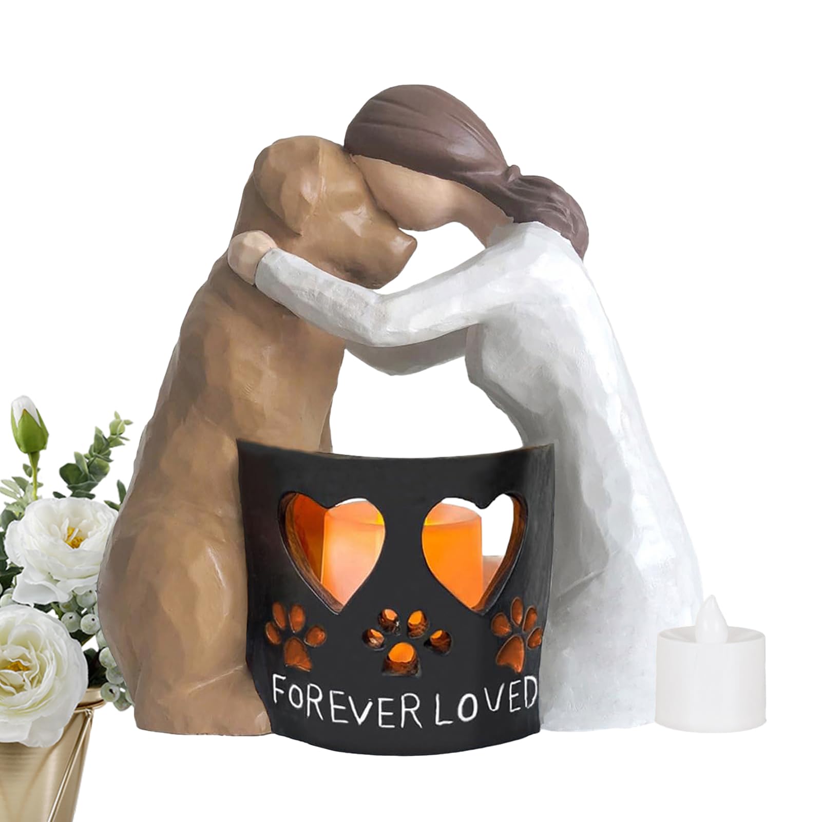 Duqulle Dog Memorial Candle Holder Pet Loss Candle Meaningful Pet Memorial Candle Holder Statue Sculpted Hand-Painted Figures For Dog Lovers Dog Memorial
