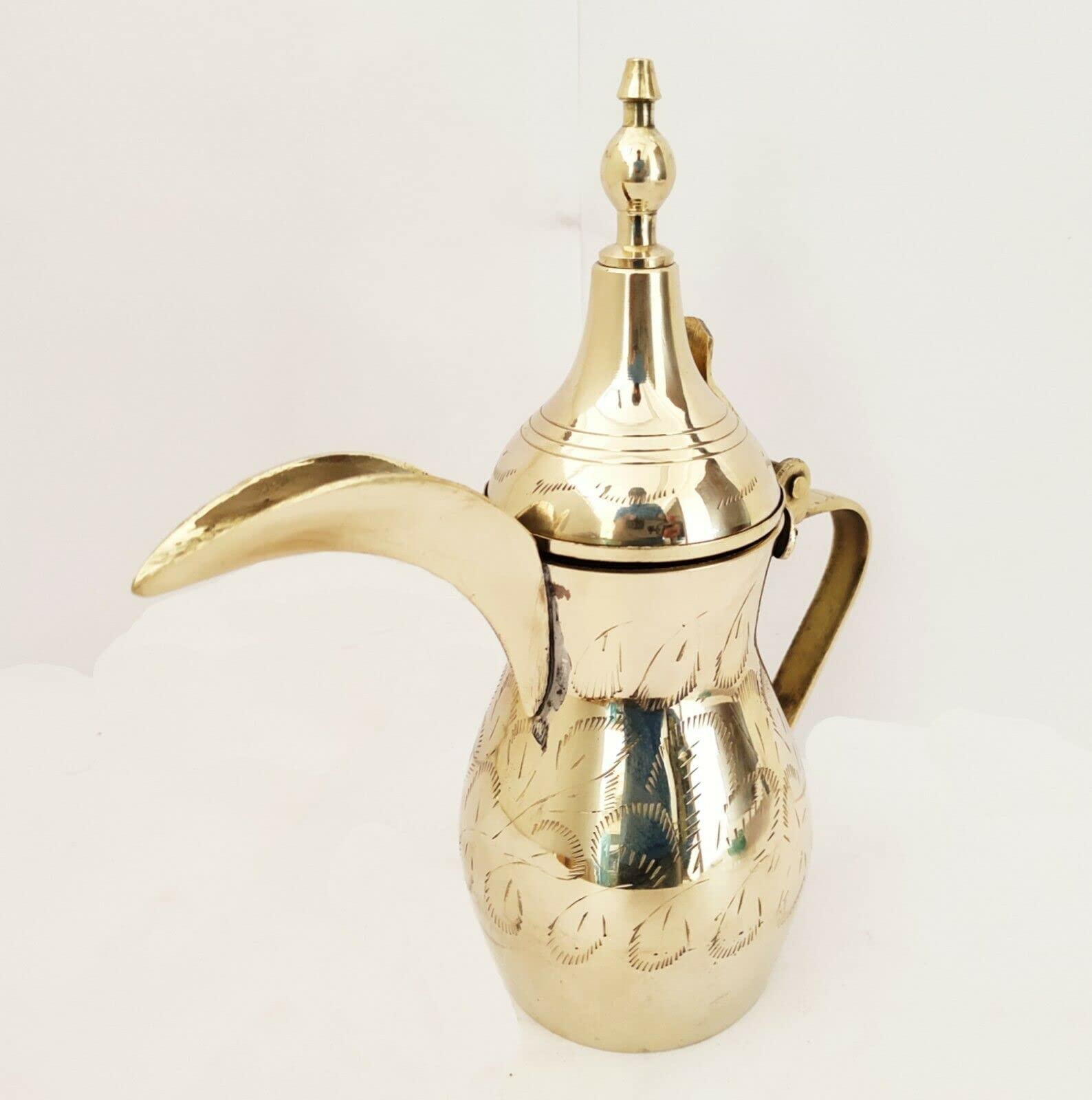 Sharvgun Mosiężny arabski dzbanek, dzbanek, kubek złoty Dallah dzbanek do kawy herbaty stoł-odzież kuchnia dekoracja picia mosiądz garnek oznaczony 25 cm