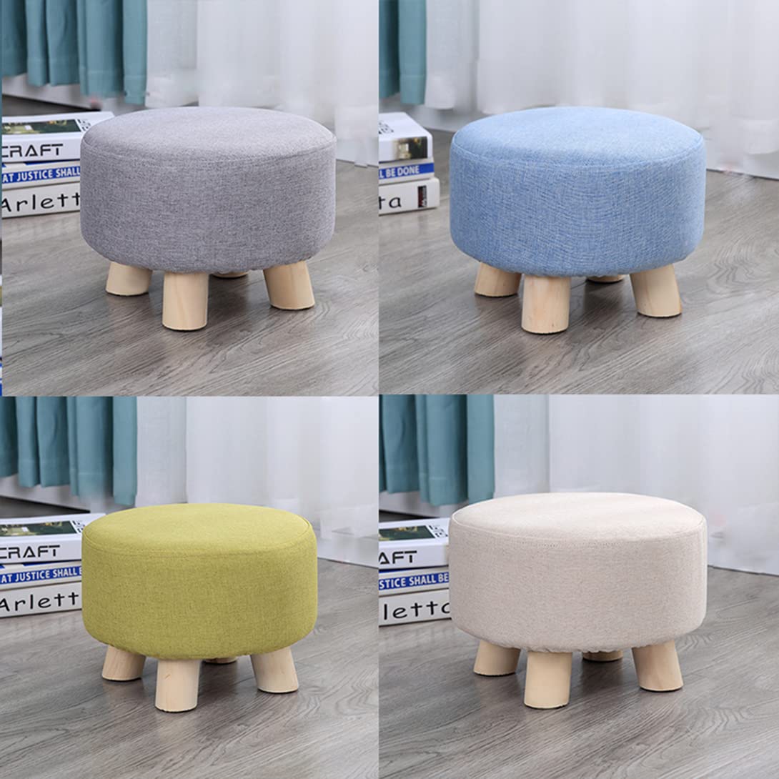 GGoty Holz-Fußhocker, Ottomanenhocker, runder Leinenstuhl, Hocker klein mit 4 Beinen, gepolstert für Schuhe mit Hocker, Wohnzimmer, Schlafzimmer (28 x 20 cm, beige)