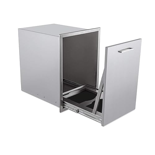 Miniatura 6 de yuxiangBBQ Cajón de basura doble extraíble de acero inoxidable para cocina al aire libre, almacenamiento para dos papeleras comerciales de 10 galones