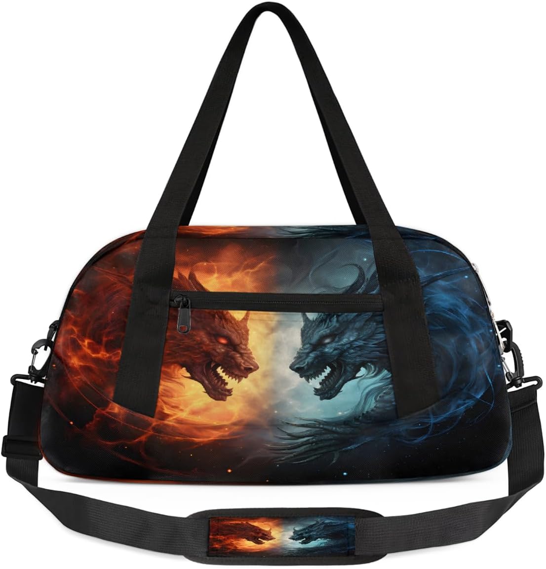 Kids Travel Duffle Bag Weekender Overnight Bag Gym Tote for Boy Girls Carry On Workout Duffel Bag(Fire Water Animal Dragon Pattern)