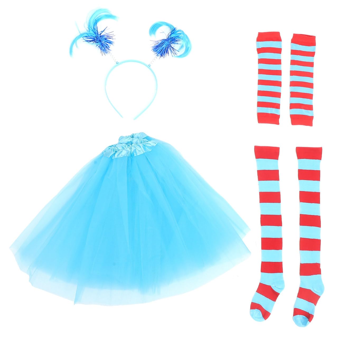 COLLBATH Cosplay Costume Set with Headband Striped Knee Stockings Tutu Skirt and Arm Sleeves Comfortable Fit for Party Dress up Pretend Play