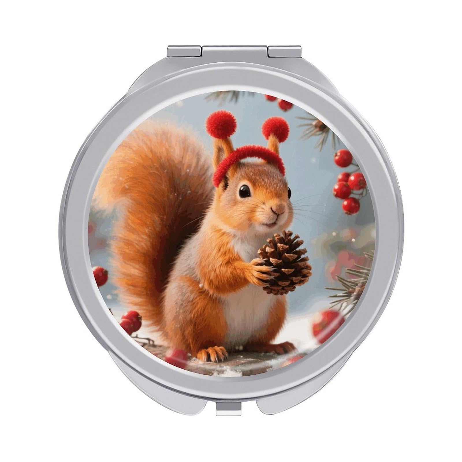 VstaDank Squirrel Makeup Mirror Beautiful Compact Makeup Mirror Silver Mirrors Surface Folding Makeups Lightweight Travel Makeups Mirrors for Suitable Handbag and Purses