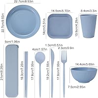 Vista 9 de Juego de vajilla de paja de trigo, 32 piezas, apto para microondas y lavavajillas, vajilla irrompible, vajilla reutilizable, platos ligeros