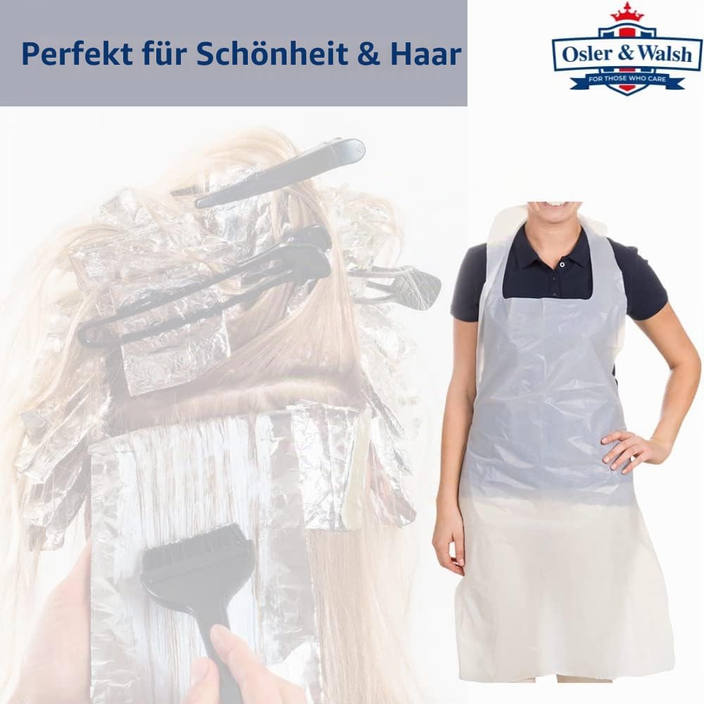 Osler & Walsh Hochwertige Einwegschürzen für Damen und Herren, 686 mm x 1170 mm, Polyethylen-Schürzen für Erwachsene, 16 Mikrometer, flach verpackt, Größe und Spezifikation, Weiß, 100 Stück