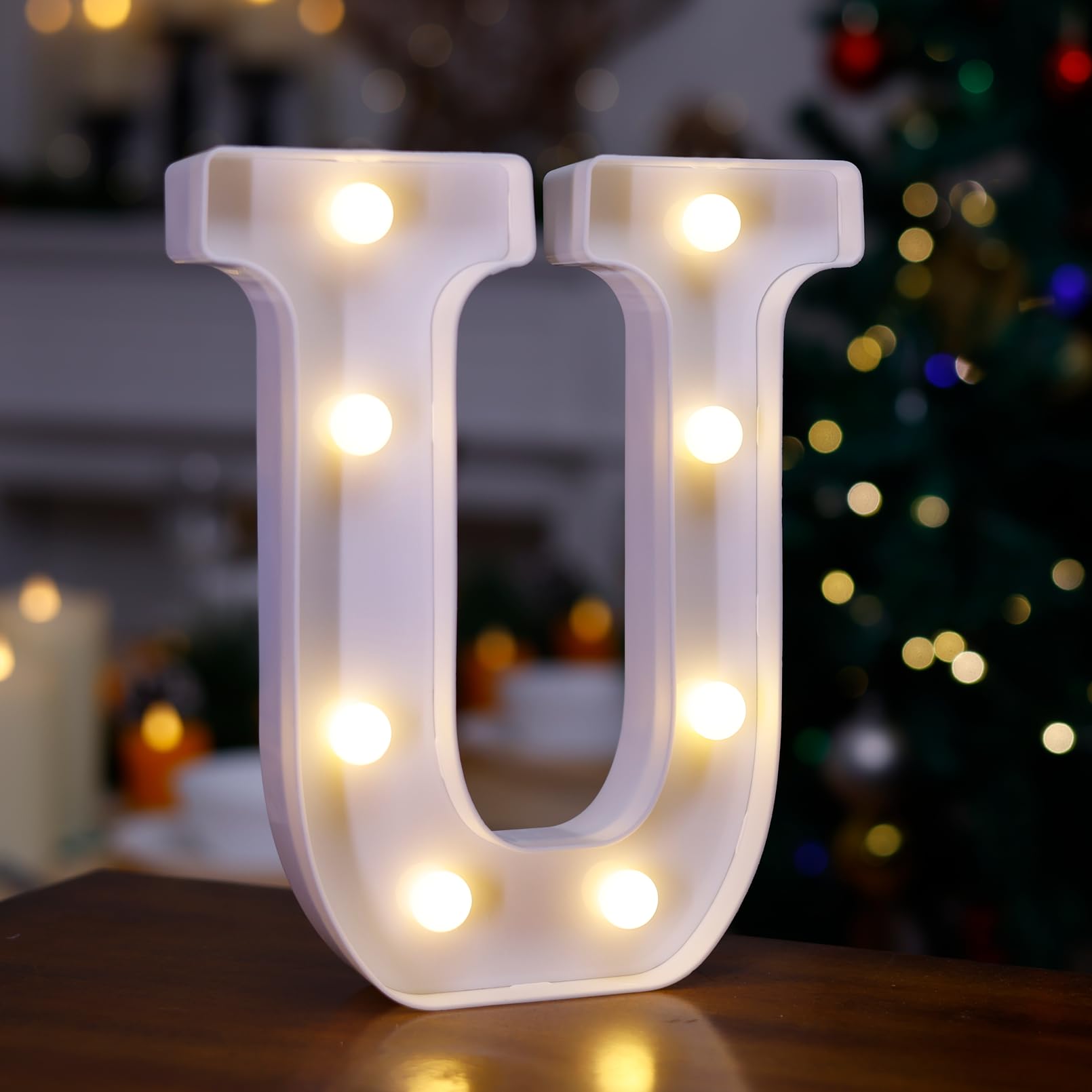 LED Marquee Sign Light Up Letters, 26 Alphabet Light Up Letters Sign, Battery Powered LED Letter Lights for Night Light, Wedding, Birthday, Party, Christmas or Home Decor(Letter U, Warm White)