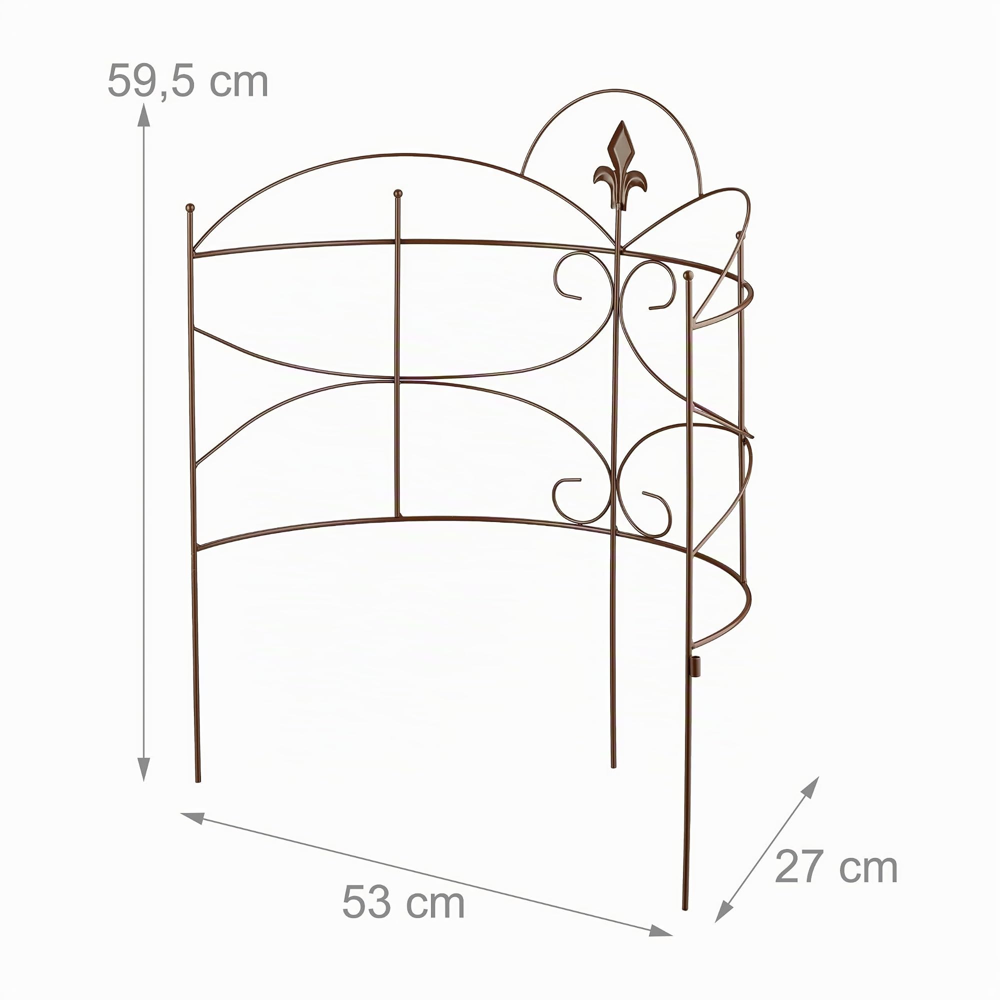 Relaxdays Tuteurs Demi-Cercle, Lot de 2, Supports Semi-circulaires, Plantes et arbustes, hxl: 59,5 x 53 cm, métal, Brun