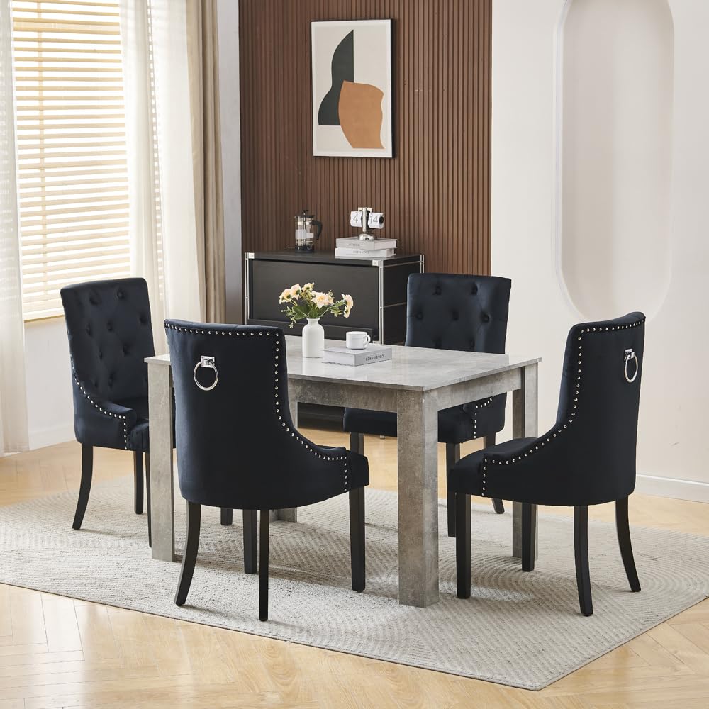 Menaka Modern Wooden Dining Room Table and Chairs Set of 4 for Small Space, 5 Pieces Rectangular Kitchen Table with 4 Chairs (110cm black table and 4 black leather chairs#1) — view 23