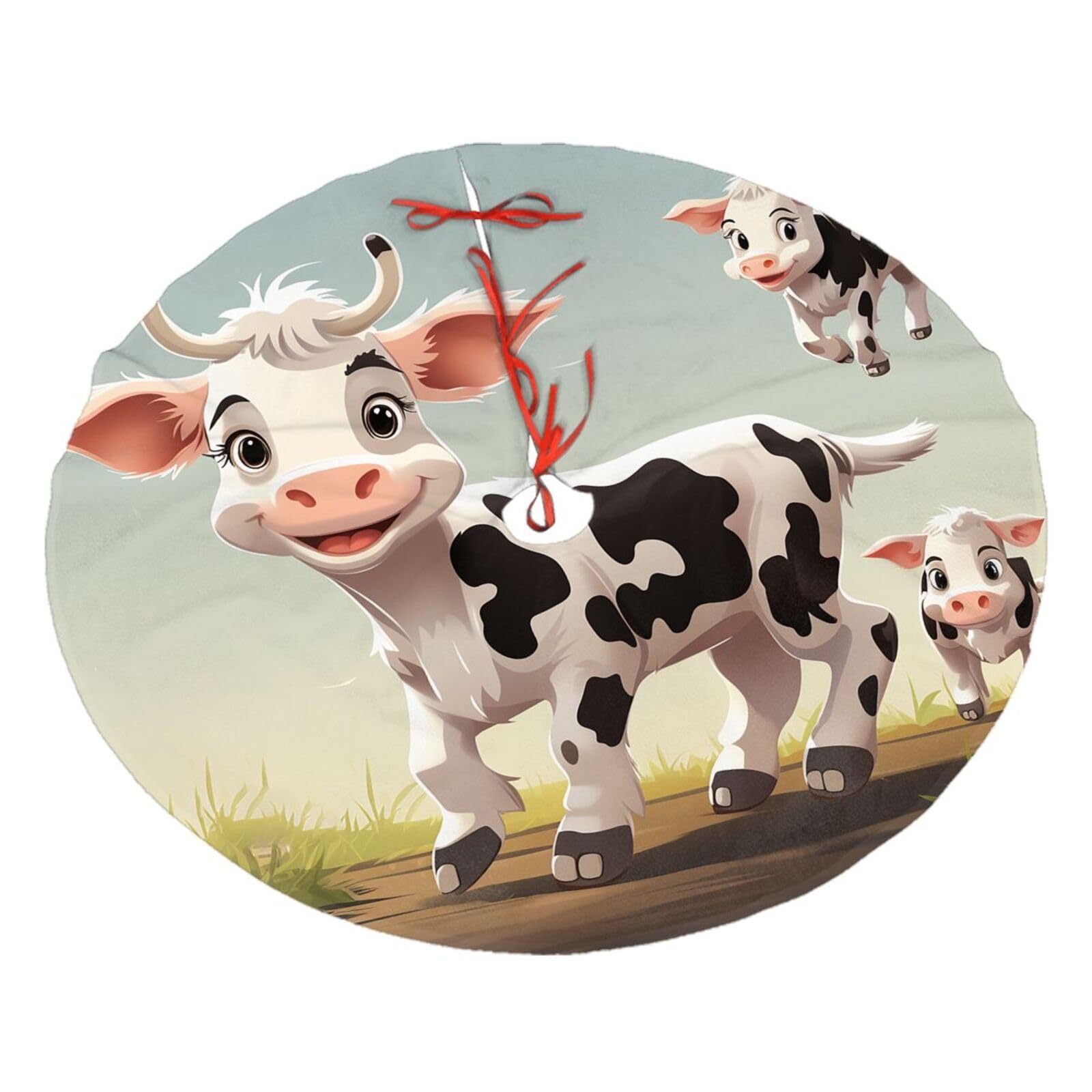 Cute Cartoon Cow Christmas Tree Skirt 36",Soft Plush Xmas Tree Mat Christmas Tree Oranment for Merry Christmas Party Holiday Indoor Outdoor Decorations
