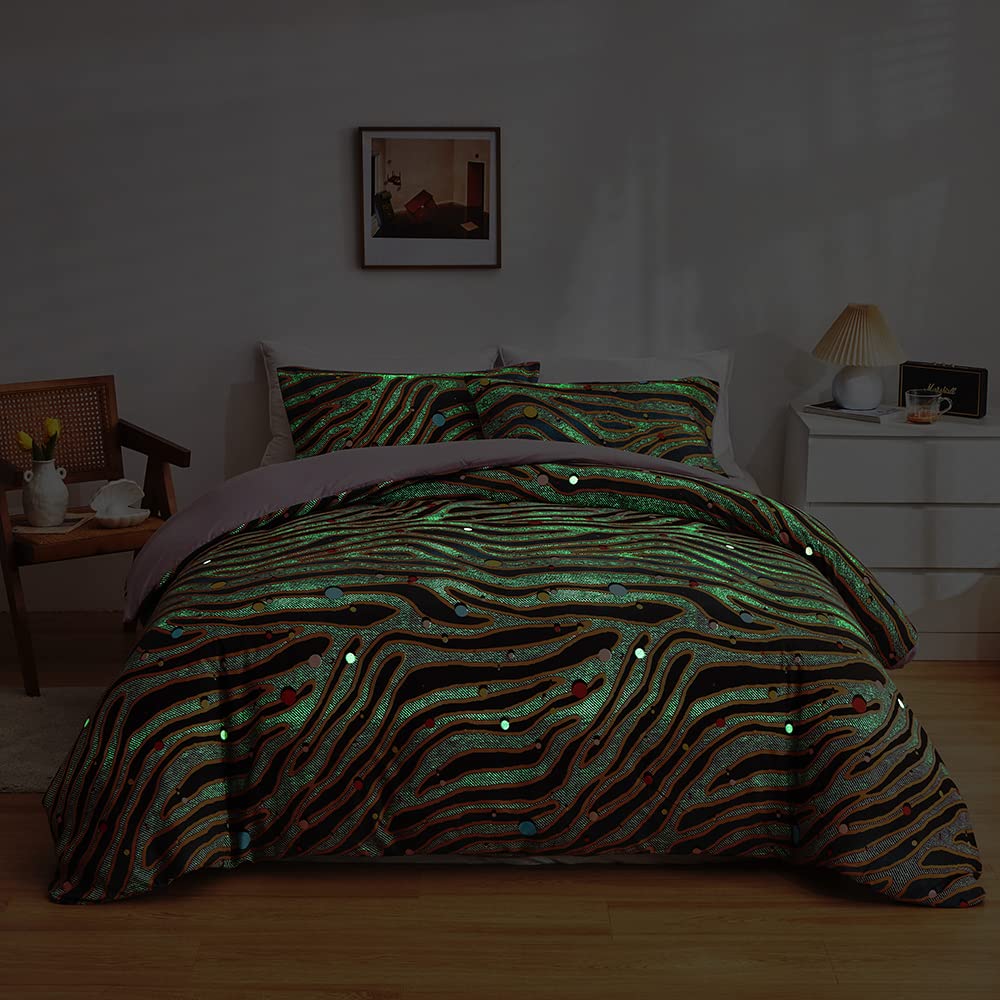 Loussiesd Leopard Glow in The Dark Duvet Cover for Girls Boys King Colorful Polka Dots Bedding Set Ultra Soft Outer Space Universe Planets Comforter Cover Set Kids Bedroom Glow - Image 2