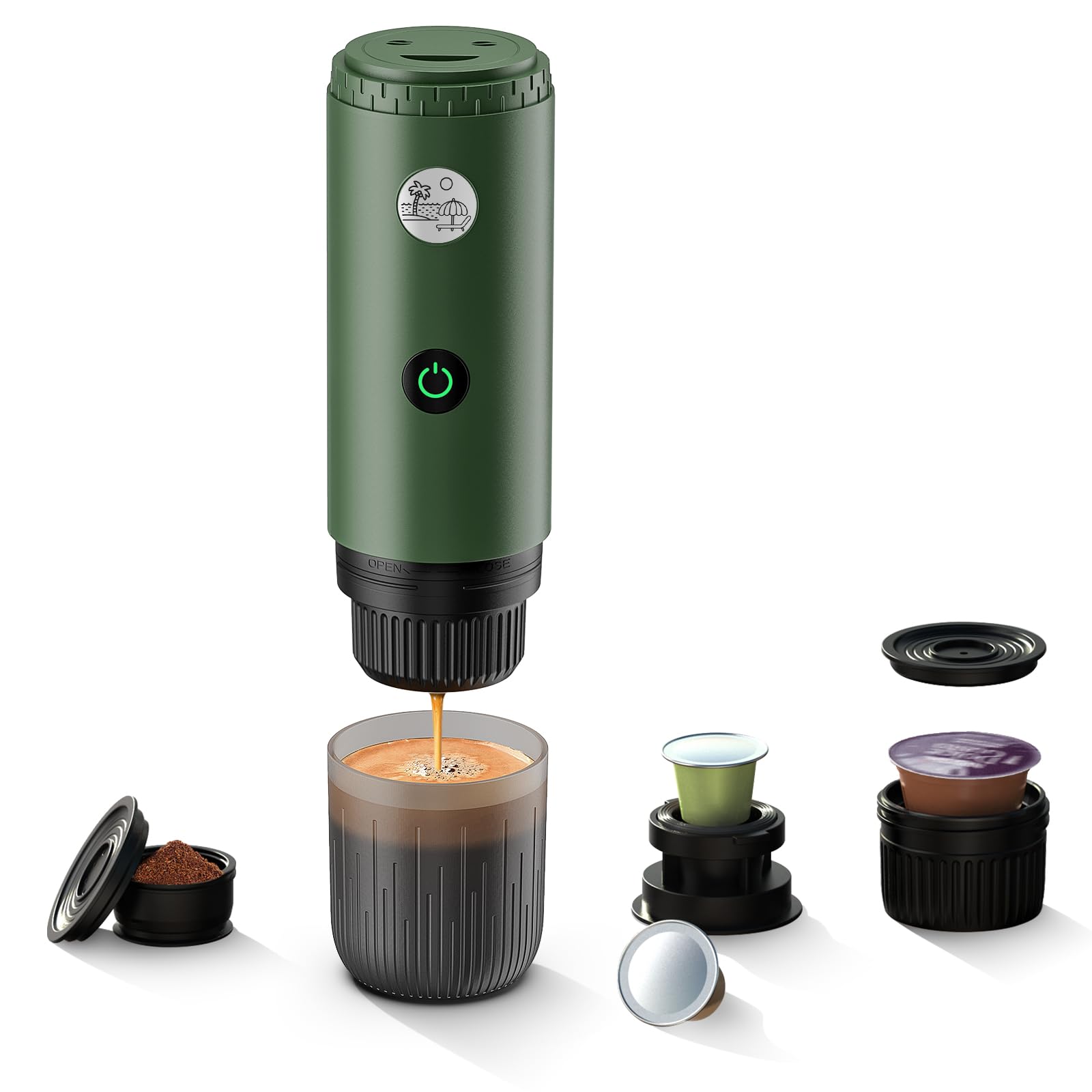 3-in-1 Portable Electric Espresso Machine Self-Heating,Green