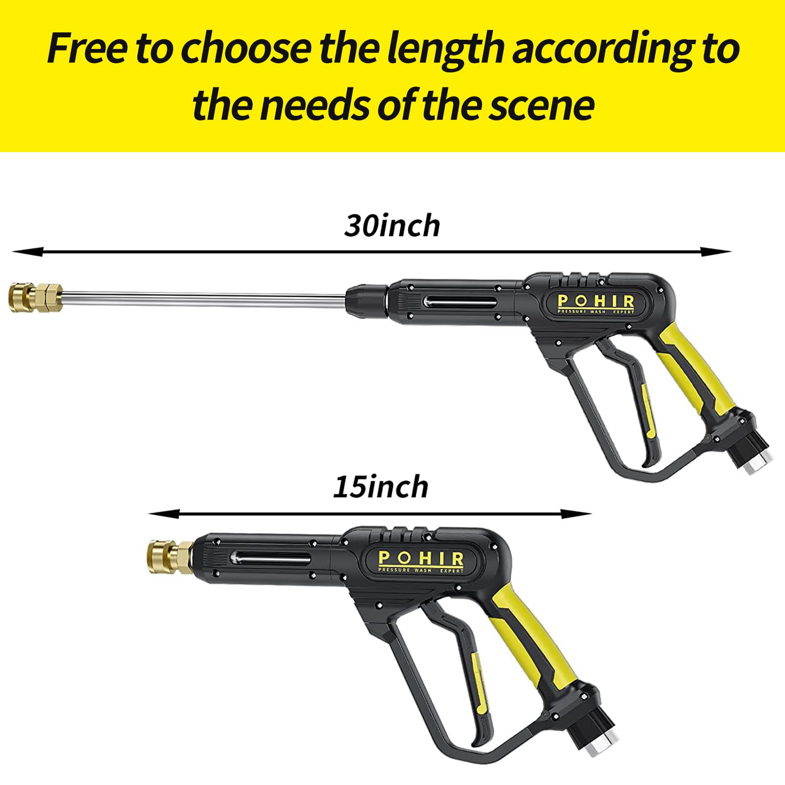 POHIR Pistola de lavado a presión y manguera de 3600 PSI, manguera de lavado a presión de 50 pies y pistola, giro de conexión rápida de 3/8 pulgadas, accesorios M22 de 15 mm/14 mm, varita de extensión