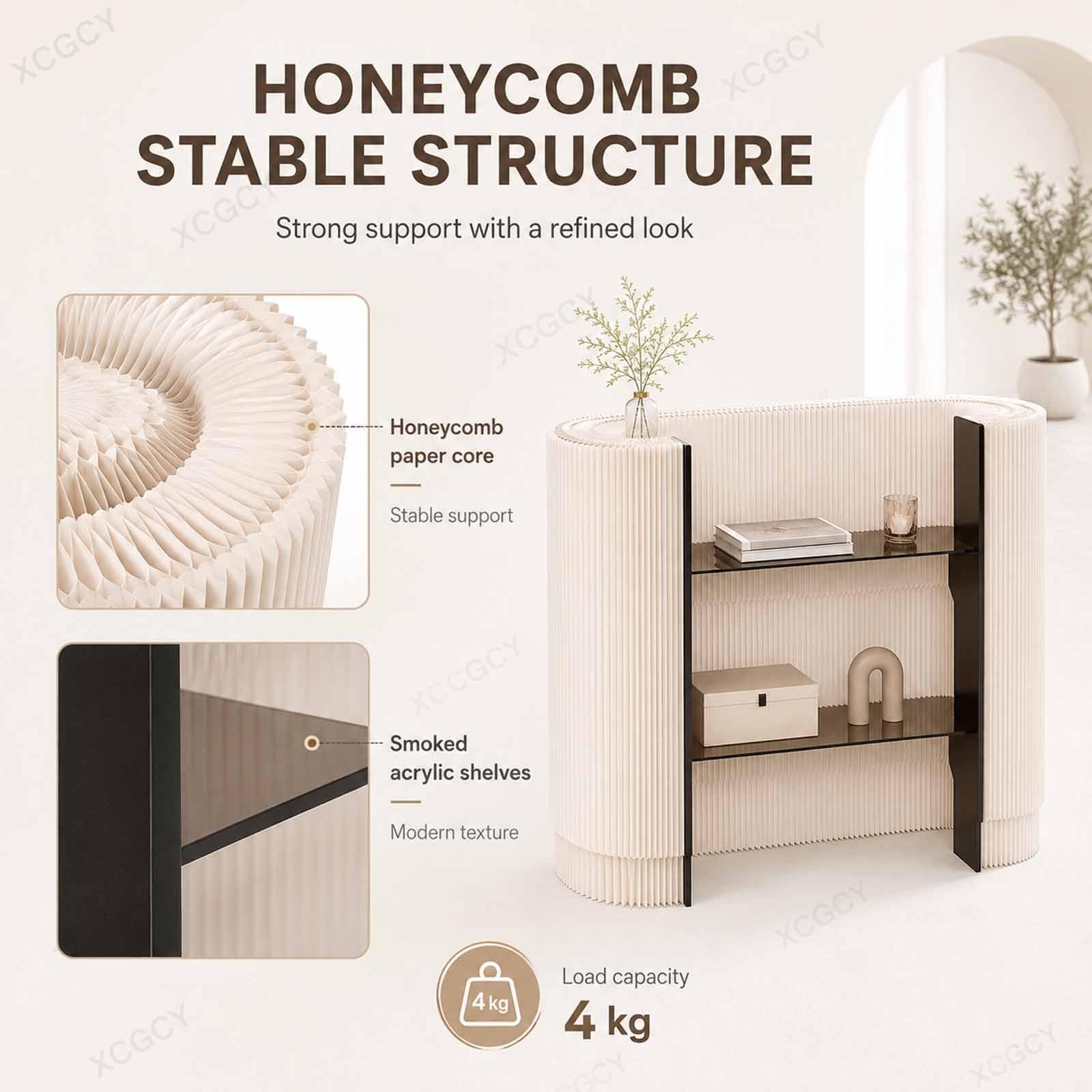Banco Cassa Curvo E Portatile, Bancone Reception Pieghevole per Esposizioni, Reception con 2 Ripiani in Acrilico, Bancone Cassa Compatto per Boutique, Salone, Spa E Hall White