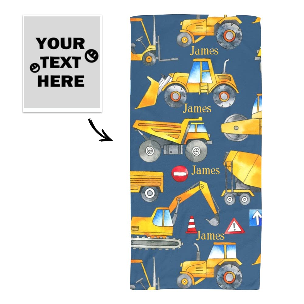 Yeshop Custom Hand Towel, Construction Cars Watercolor Blue Towels Personalized Name Face Towel Bath Decor Set 28.7 x 13.8 inch Gym Yoga Travel Towels Birthday Wedding Gift