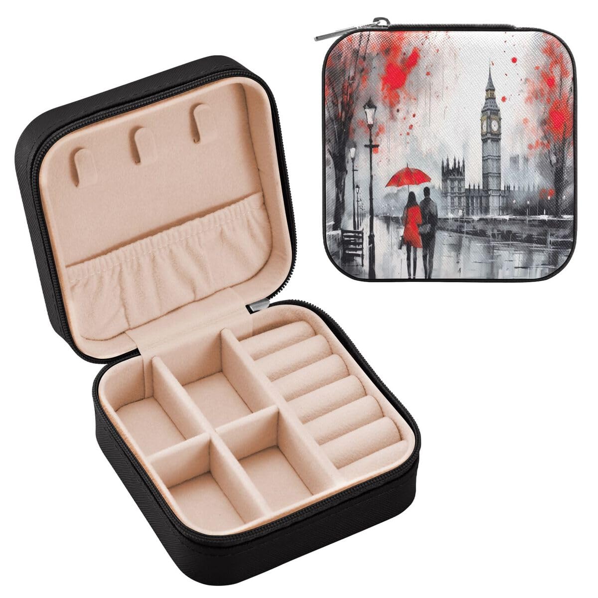 JUMBEARJUMBEAR Oil Painting Of Big Ben in London Travel Jewellery Box Organizer for Women,Travel Jewellery Box, Travel Jewellery Case,Small Jewellery Box for Necklace Bracelet Earring