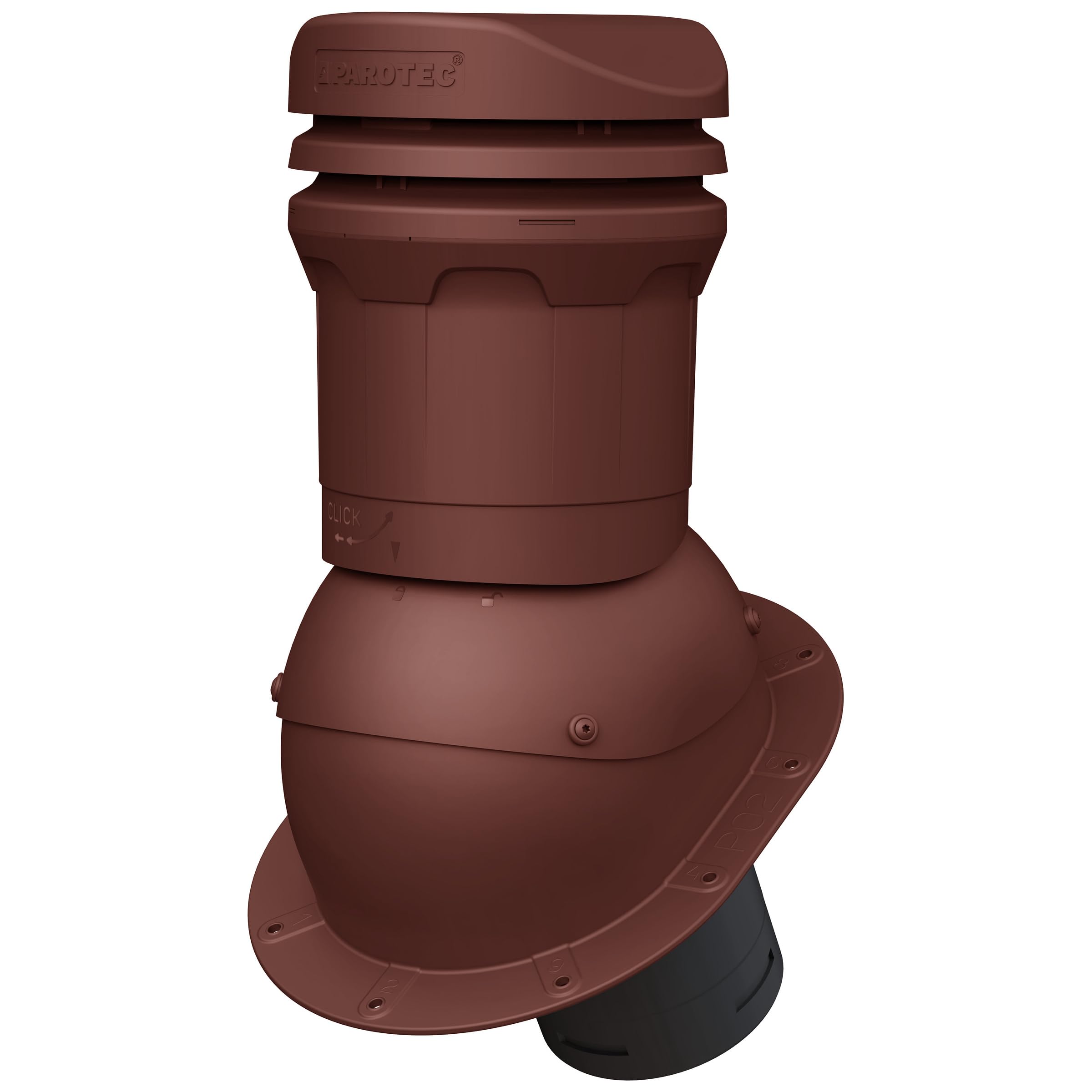 Chimenea baja de 325 mm DN125 (125 mm) para techo plano, chapa trapezoidal, chapa doble para tejas – paso para ventilación de techo para ventilación por gravedad – RAL 3009 – Rojo