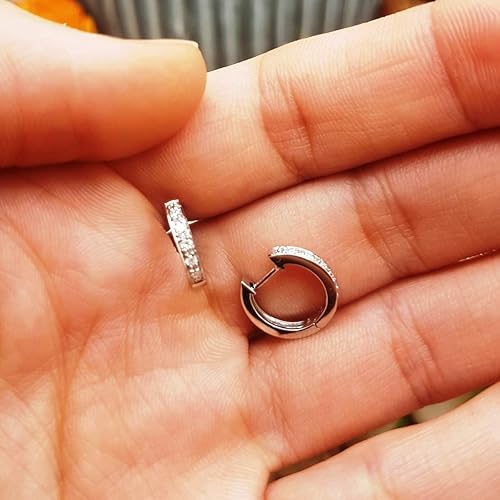 Miniatura 7 de Dazzlingrock Collection Pendientes de aro de 0,12 quilates (quilates) con diamantes blancos redondos para mujer, disponibles en metal de 10 K14 K18