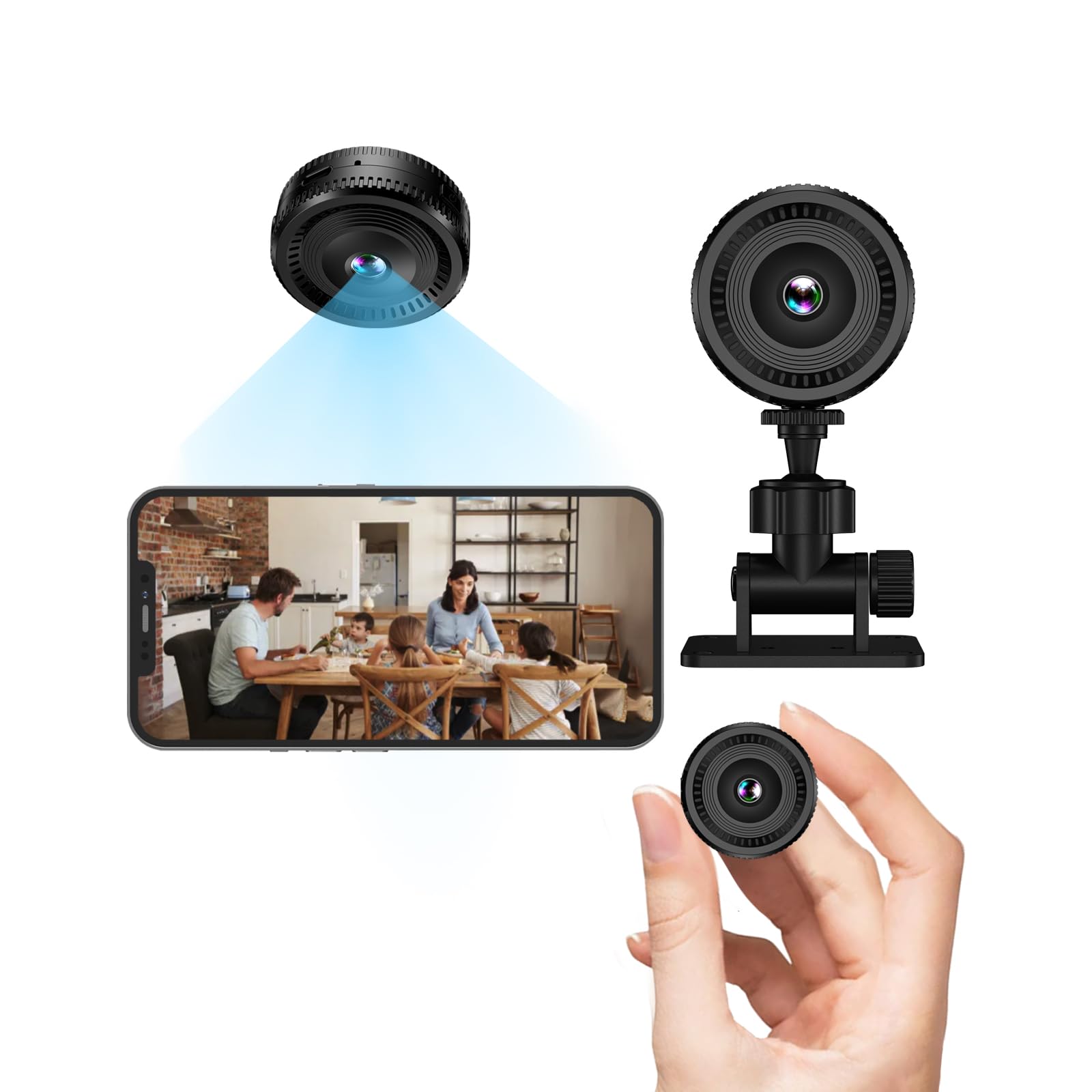 Cámara Espía WiFi 1080P Camara Vigilancia Interior y Exterior con Visión Nocturna, Detección de Movimiento, 2.4GHz, App Móvil iOS/Android, para Casa/Oficina/Coche, Sin Cables