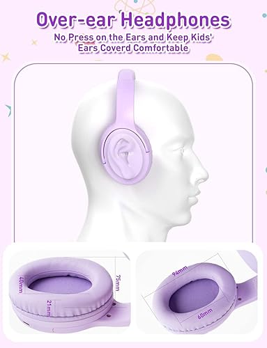 Miniatura 2 de SIMJAR Auriculares Bluetooth para niños, ligeros para niños y niñas con micrófono, limitador de volumen 8594 dB, tiempo de reproducción de 50 horas,