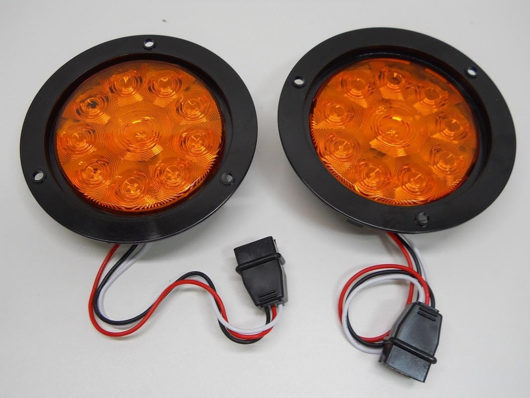 United Pacific 4" Round Amber 10 LED Marker Turn Lights, 5.5" Black Plastic Flange Mount