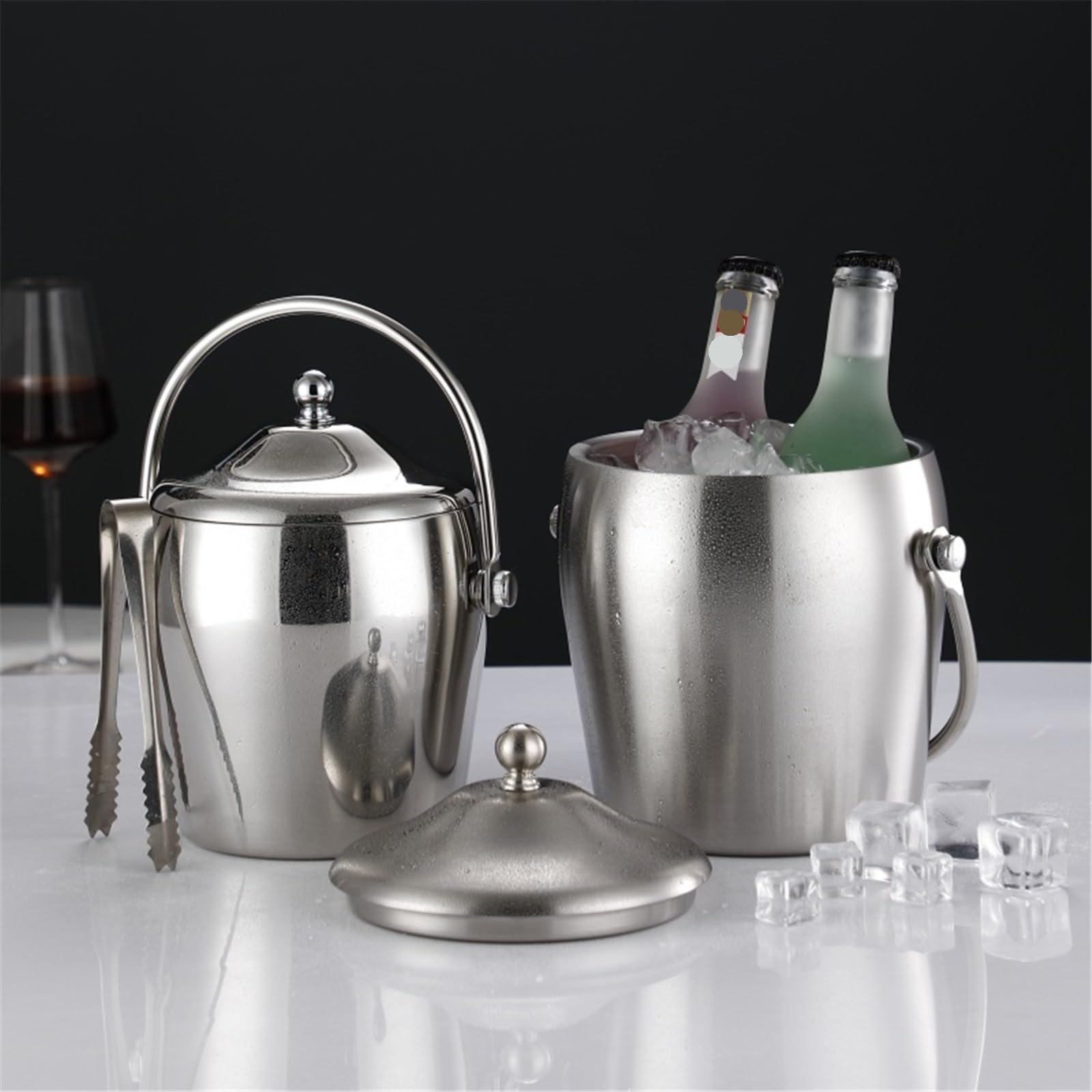 Cubo de hielo con tapa, recipiente de acero inoxidable de doble capa para fiestas, 1,2 L, para bebidas, perfecto para eventos, barbacoas y reuniones