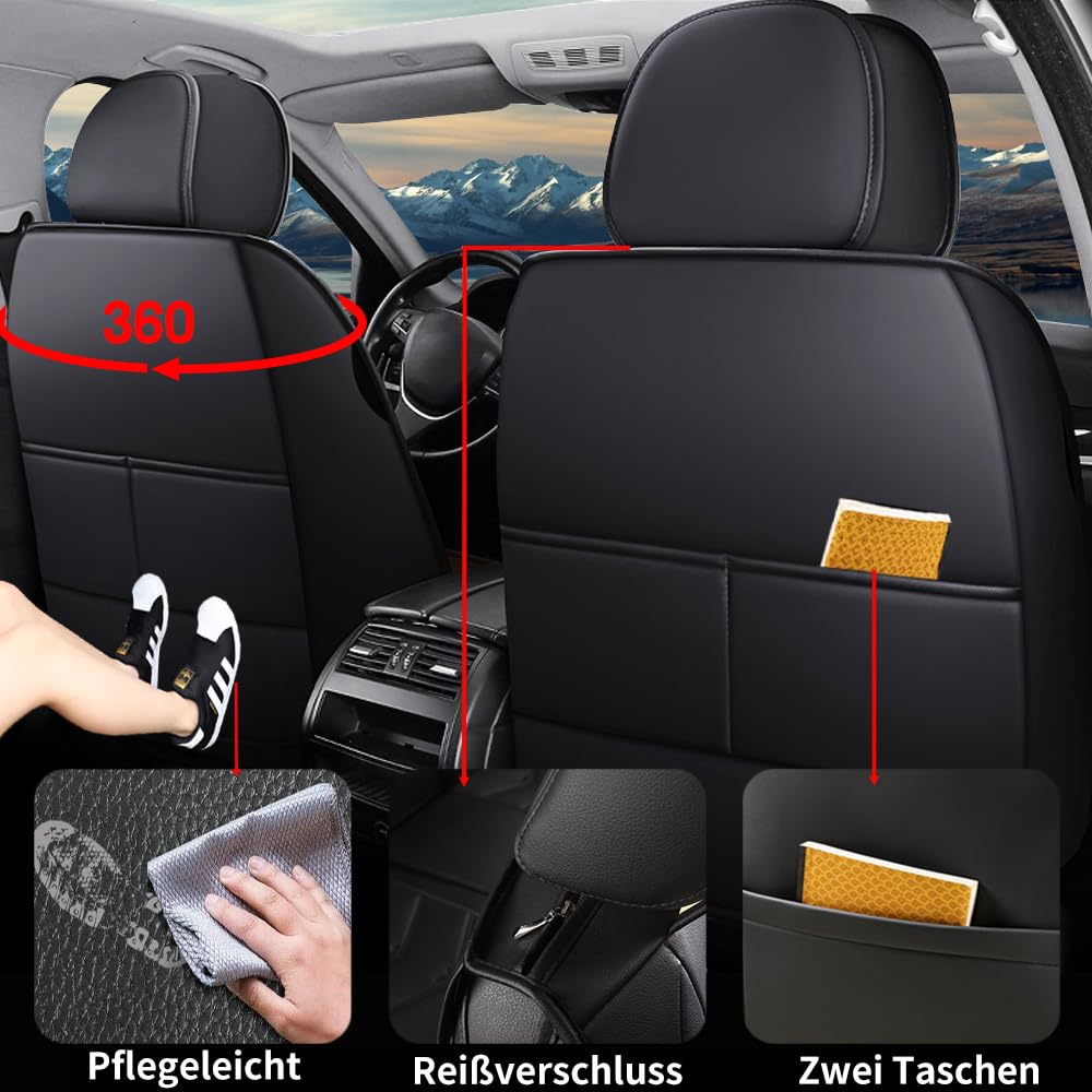 Uniwersalne pokrowce ze skóry PU na 2 przednie siedzenia Ford C-Max Edge, Fiesta Van, Focus, Grand C-Max, Ka, Ka+ Plus, Kuga, Beetle, Puma, S-Max