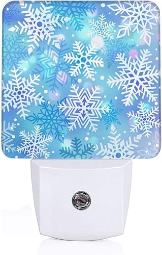 Luz nocturna de invierno con forma de copo de nieve azul y blanco, enchufable, con sensor de anochecer a amanecer, lámpara nocturna para niños y