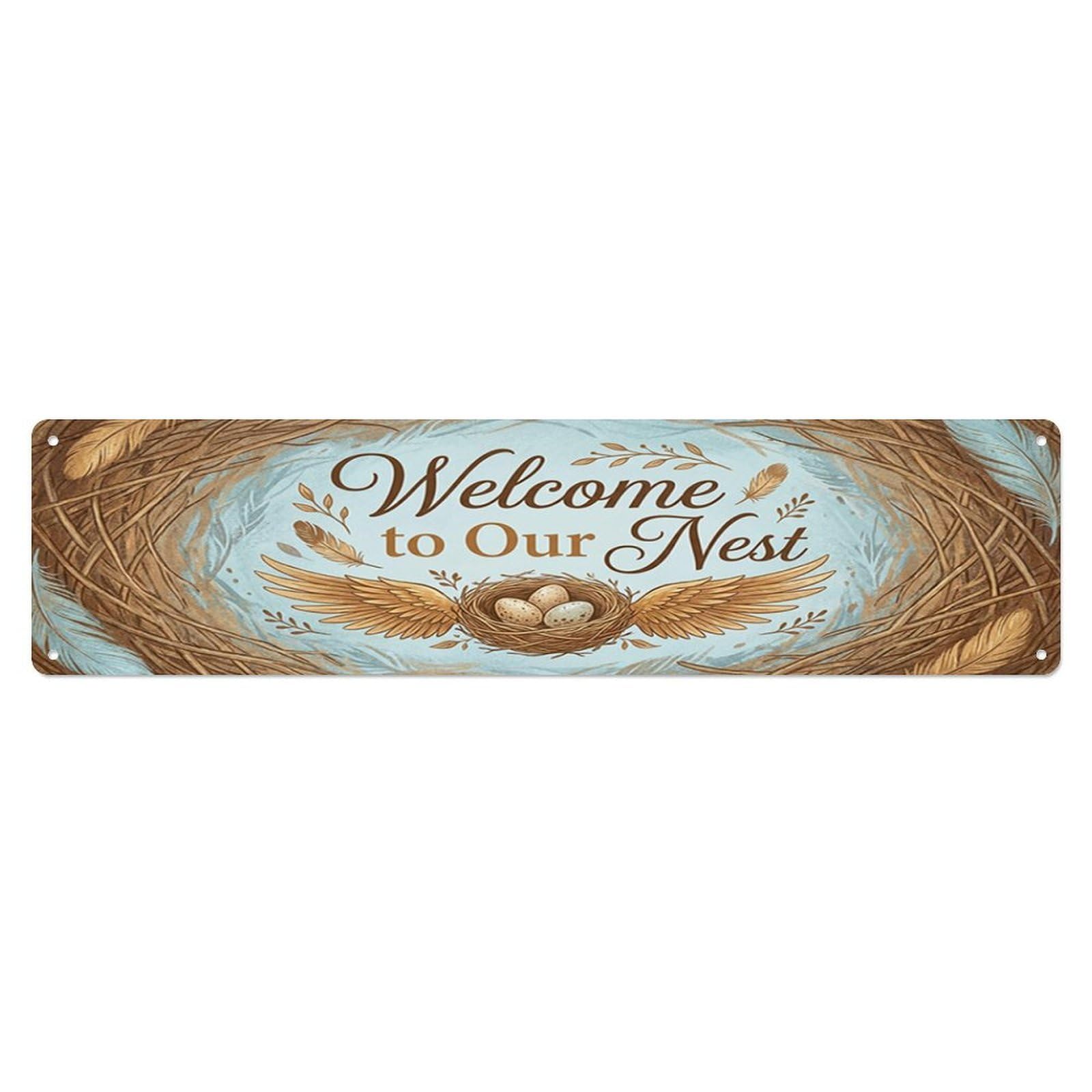 Nest Welcome Entryway Family Metal Tin Skinny Sign Plaque Wall Decor for Cafe, Club Bar, Office, Home Garden Metal Poster 4x16Inch