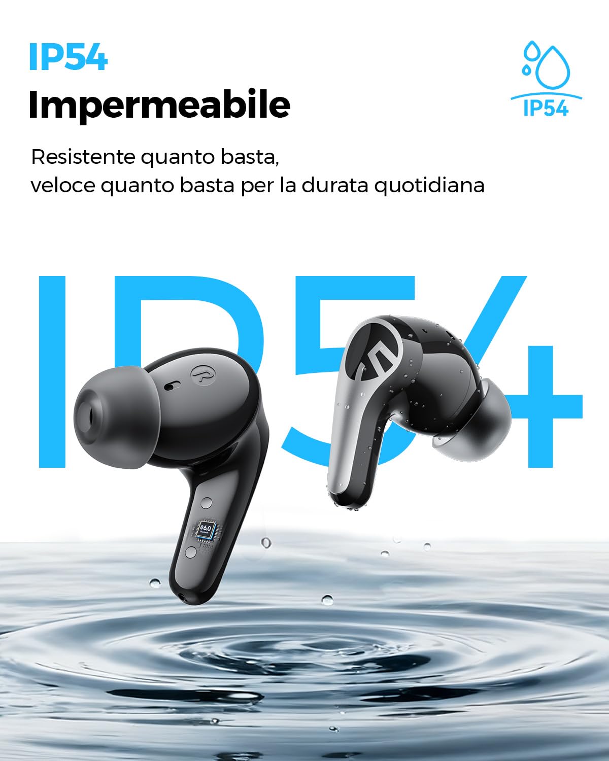 SoundPEATS C30 Cuffie Bluetooth 6.0 In-Ear, ANC Ibrido 52 dB, Hi-Res LDAC, Driver 12mm, 6 MIC, 52 Ore Autonomia Ricarica Rapida, IP54, Audio Spaziale