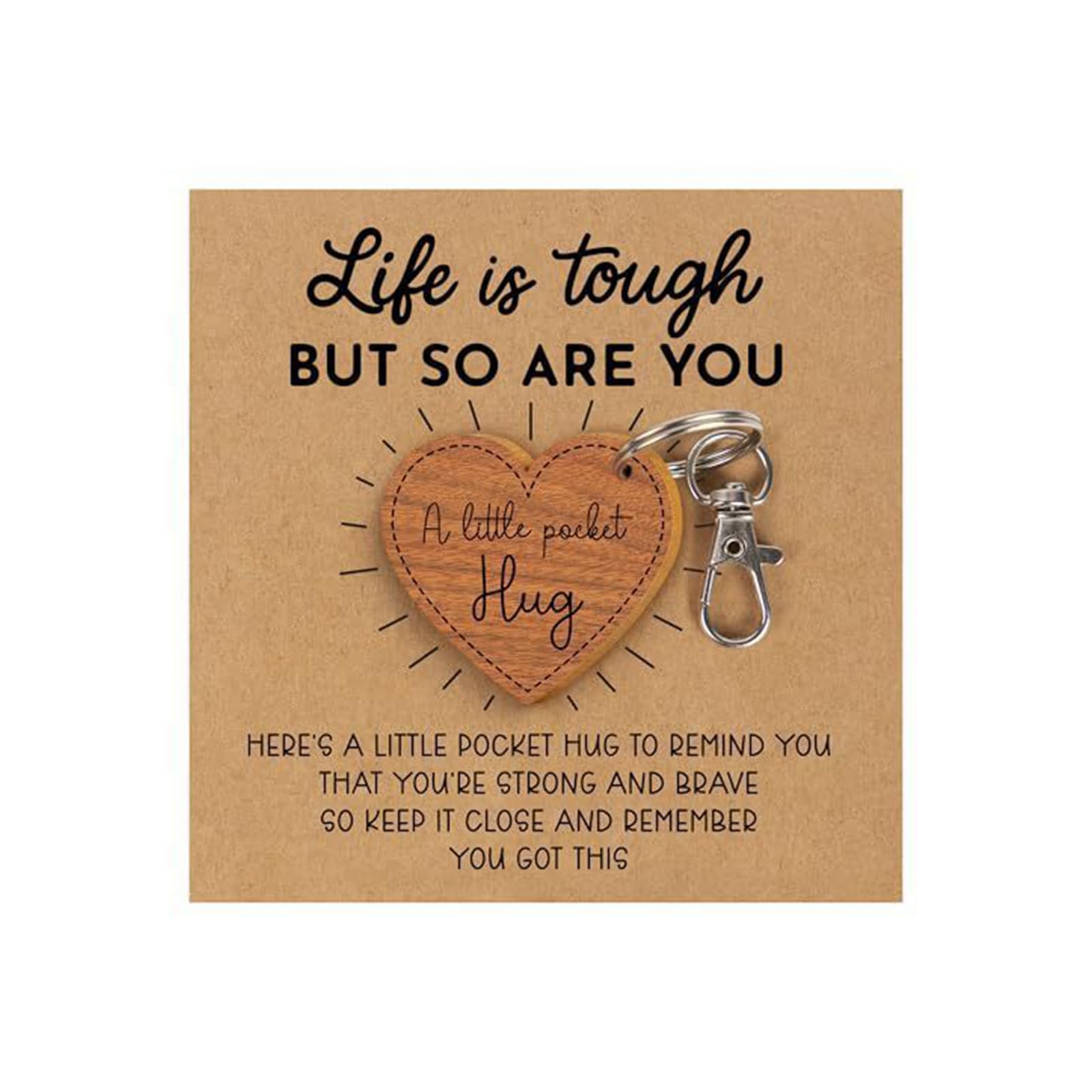 Wooden Pocket Hug Heart Inspired Keyring, Pockets Hug Keyrings, Pocket Hugs Keyring Ornaments with An Inspirational Card, Heart-Inspired Positive Presents, for Women