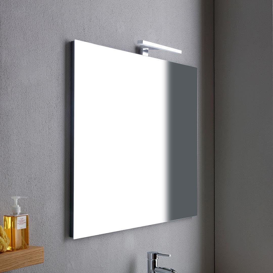 Kiamami Valentina - Mobile bagno sospeso 120cm con doppio cassetto, top rovere, specchio e lampada moderna