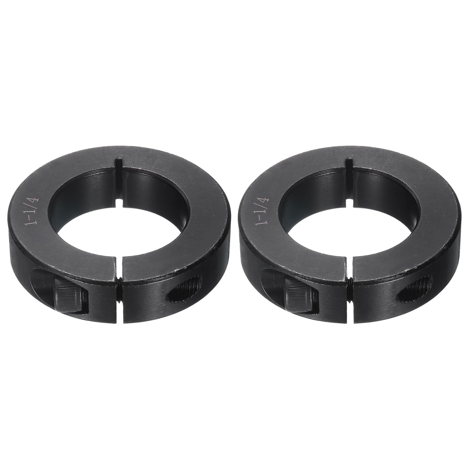 2Pcs Single Split Shaft Collar, 1-1/4" Bore One Piece Clamping Collar 2-1/16" OD 1/2" Thickness Black Oxide Lock Collar Clamp with Set Screws (1045 Steel)