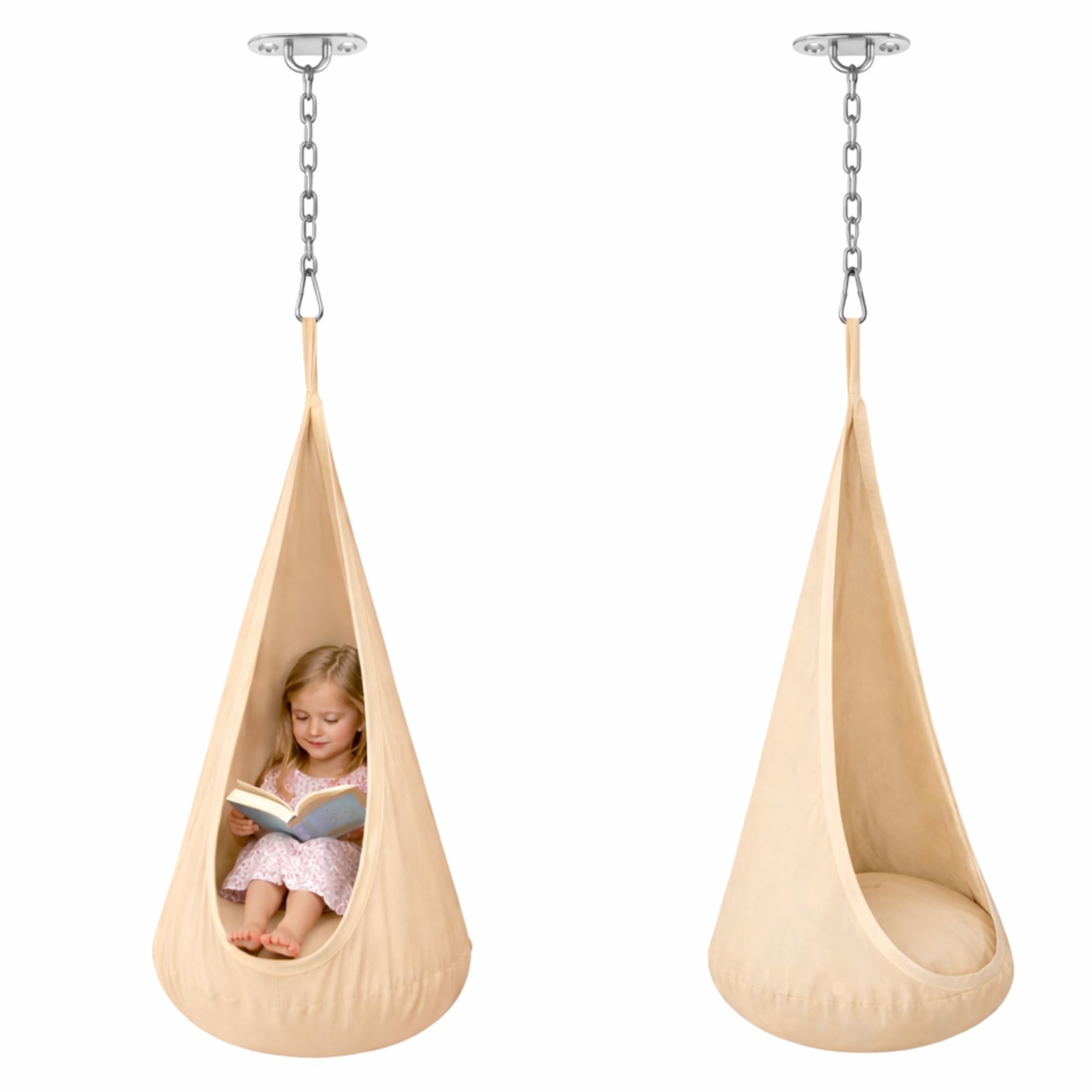 Hängesessel Kinder mit Kette, Hängeschaukel, 60 kg, Beige