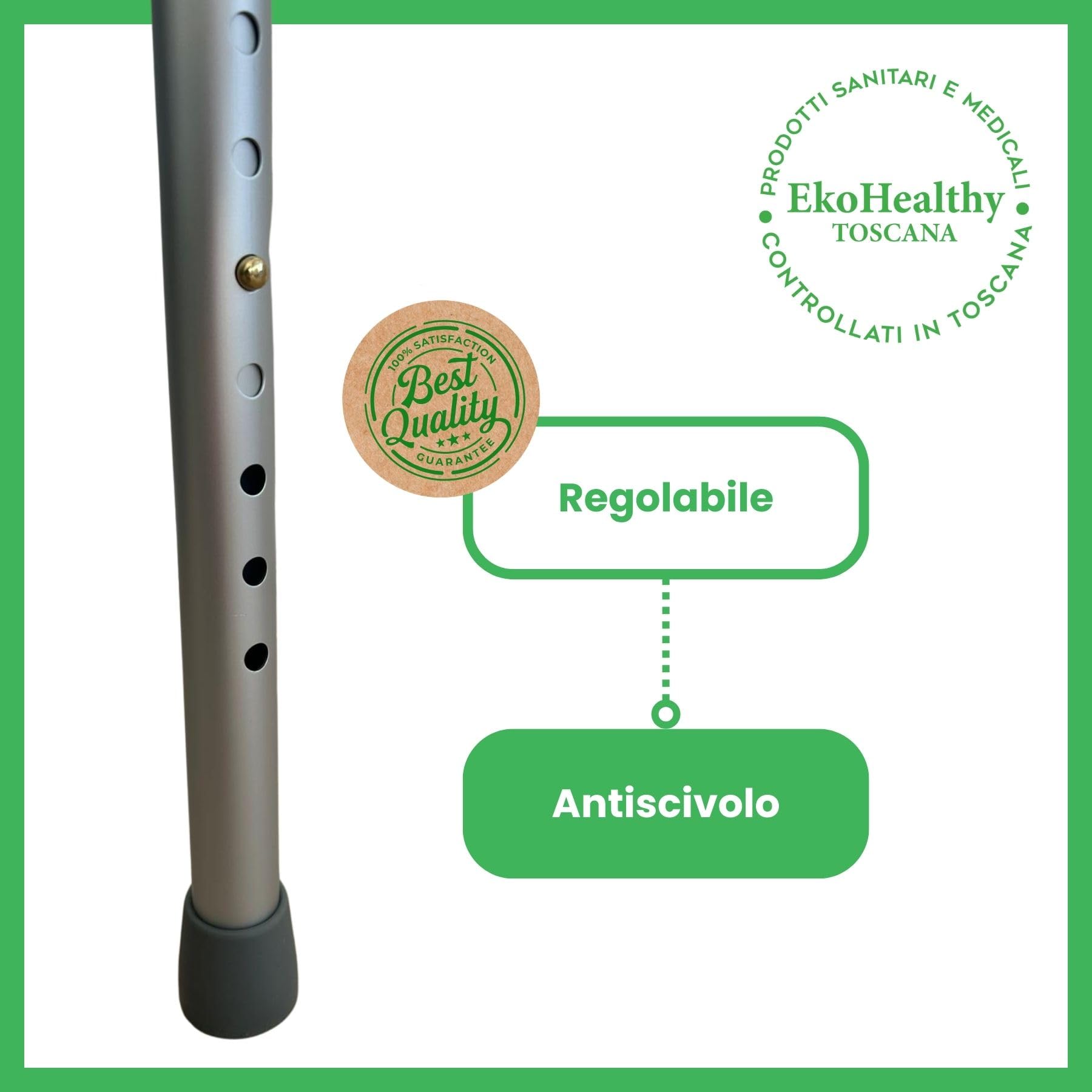 EkoHealthy® Deambulatore Vivo Sicuro Controllato In Toscana, Leggero E Resistente Fino A 136kg, Pieghevole, Regolabile In Altezza, 2 Ruote Piroettanti. Adatto A Disabili E Anziani. Grigio Scuro