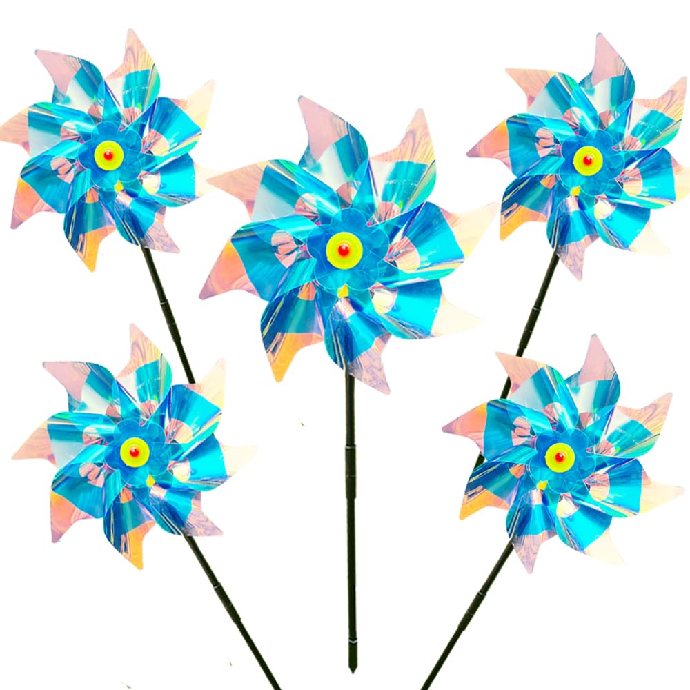 Reflective Bird Scarer Windmill,Repellent Windmills Scare Birds pigeons deterrent,Colorful Rainbow Pinwheel wind spinners for protection of garden crops, fruits, flowers, lawns (5Pcs-G)-image-31
