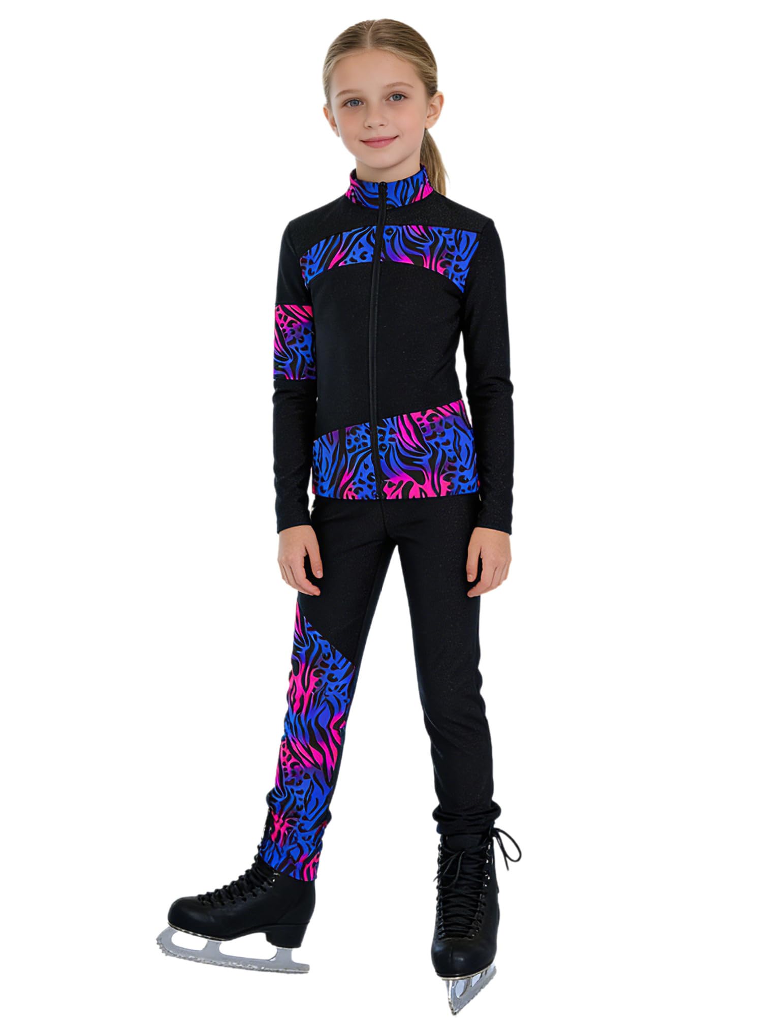 CHICTRY Coordinato da Bambina Ragazza 2 Pezzi Giacca Invernale Pullover con Zip + Pantaloni da Pattinaggio Artistico in Pile Tuta da Pattinaggio su Ghiaccio