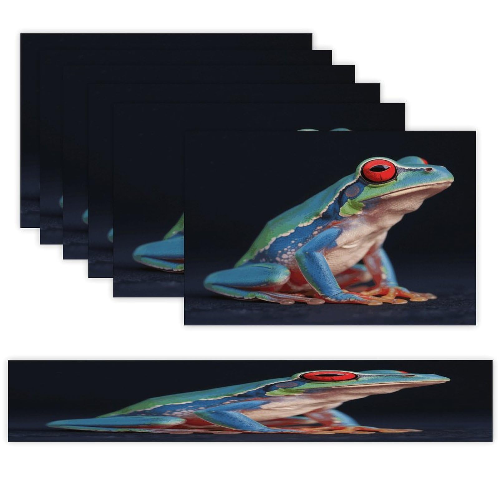 Colorful Frog Table Runner and Placemats Set of 7 Linen Table Mat Non-Slip Place Mats Washable Placemat Heat Resistant Place Mat with Table Runner for Party Dining Decor