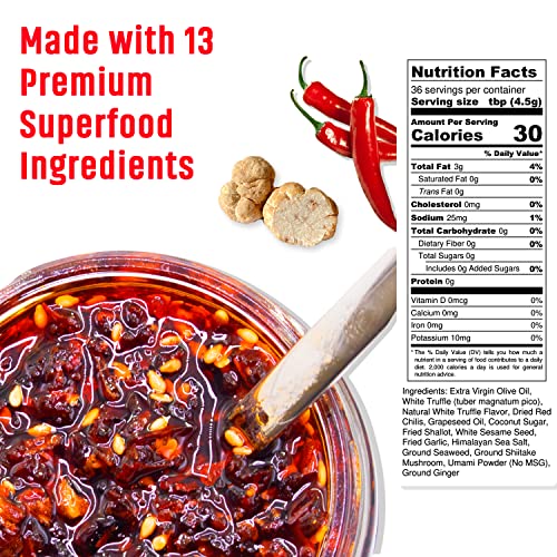 Image of SAUCE UP White Truffle Chili Crisp 6oz | Gourmet Artisan Vegan Truffle Chili Oil with 14 Superfoods | Gluten-Free, Keto, No MSG | Crispy, Spicy, Umami Truffle Flavor Bomb | Handcrafted in NY | Premium Truffle Crunch Hot Sauce