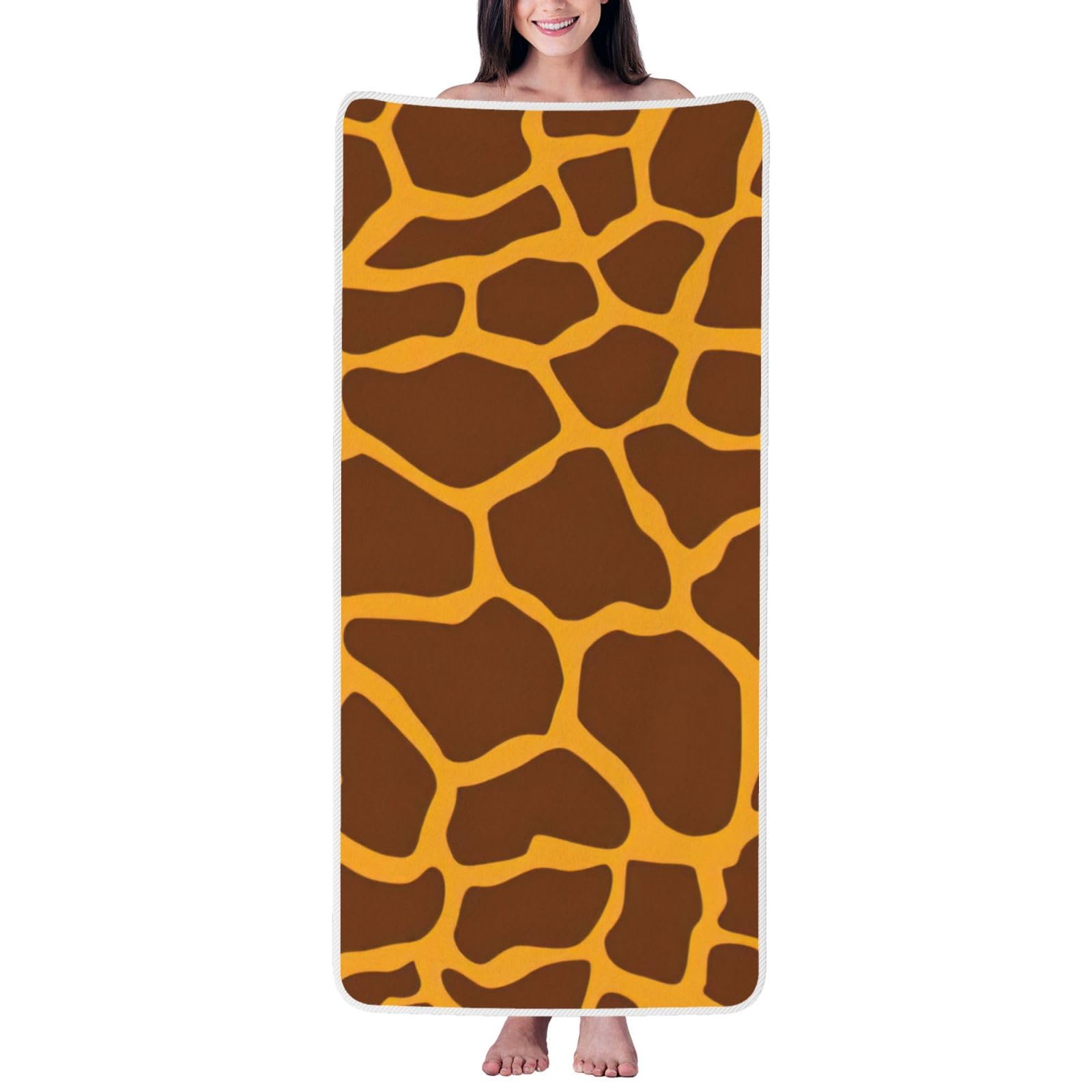 Nimongt Unisex White Giraffe Print Print Lightweight Comfort Coral Velvet Bath Towel Home Bathroom Hotel Spa Beach Travel