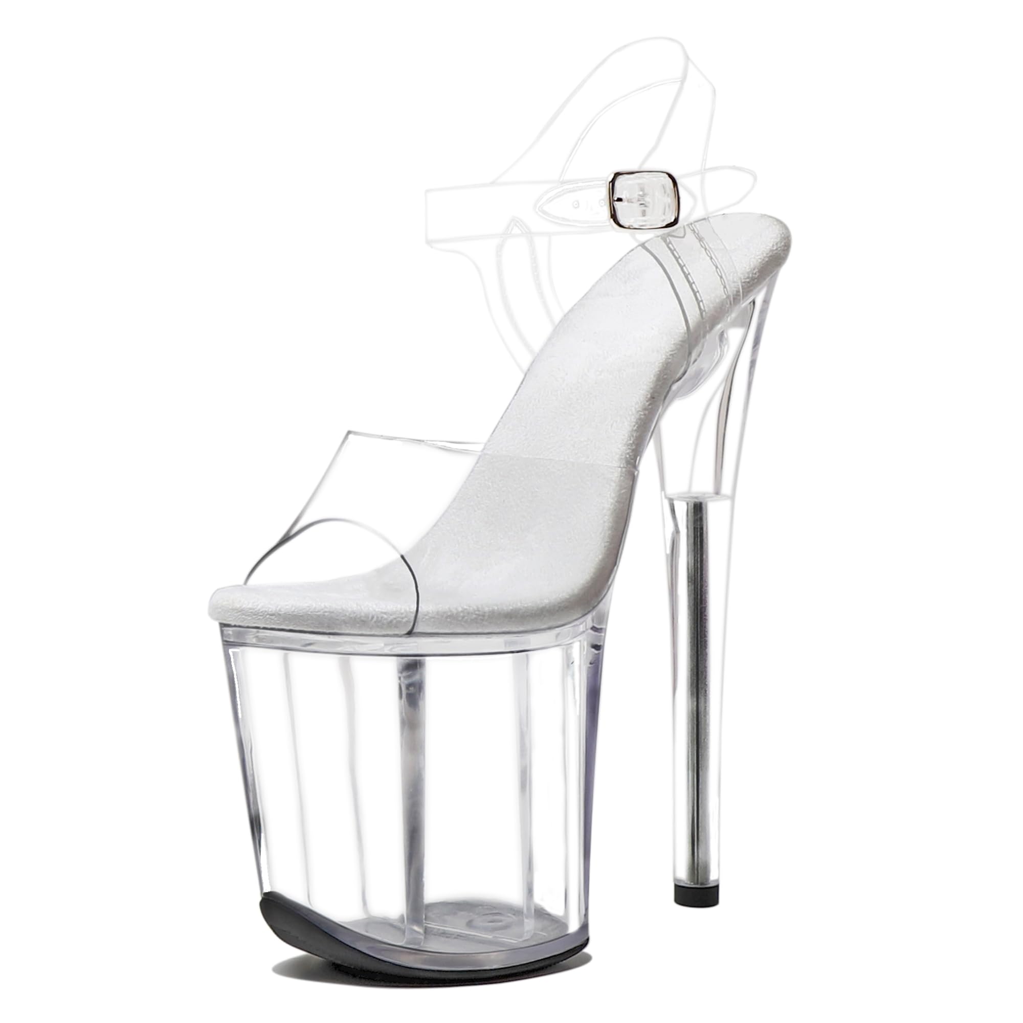 WUXIN H&P Women's 8 in Clear Platform Heels Pole Dancer Shoes, 20cm Exotic Sexy Stiletto Ankle-Strap Heels